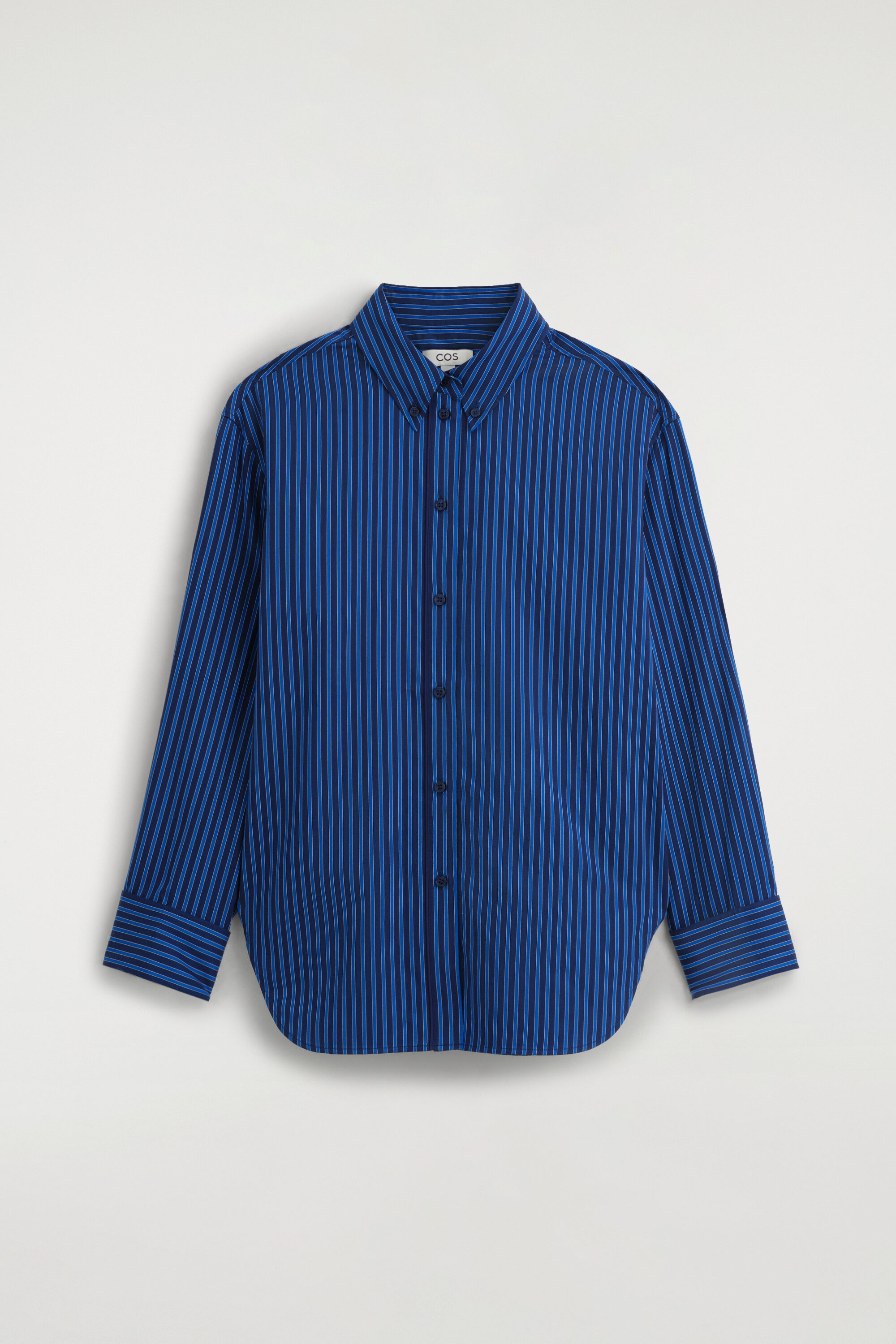 FOLDED-CUFF COTTON SHIRT - BLUE / STRIPED