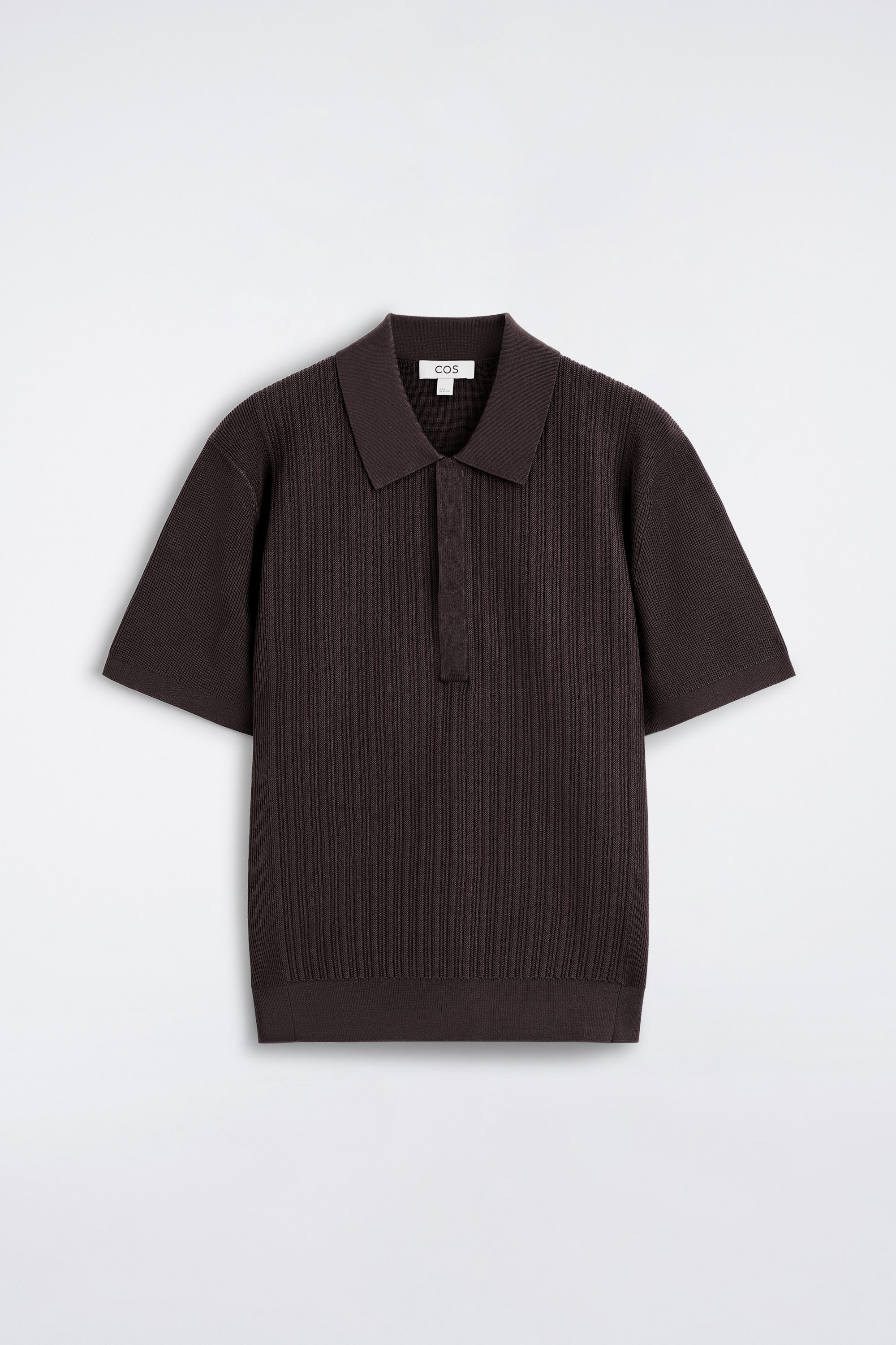 TEXTURED-PANEL COTTON POLO SHIRT - DARK BROWN