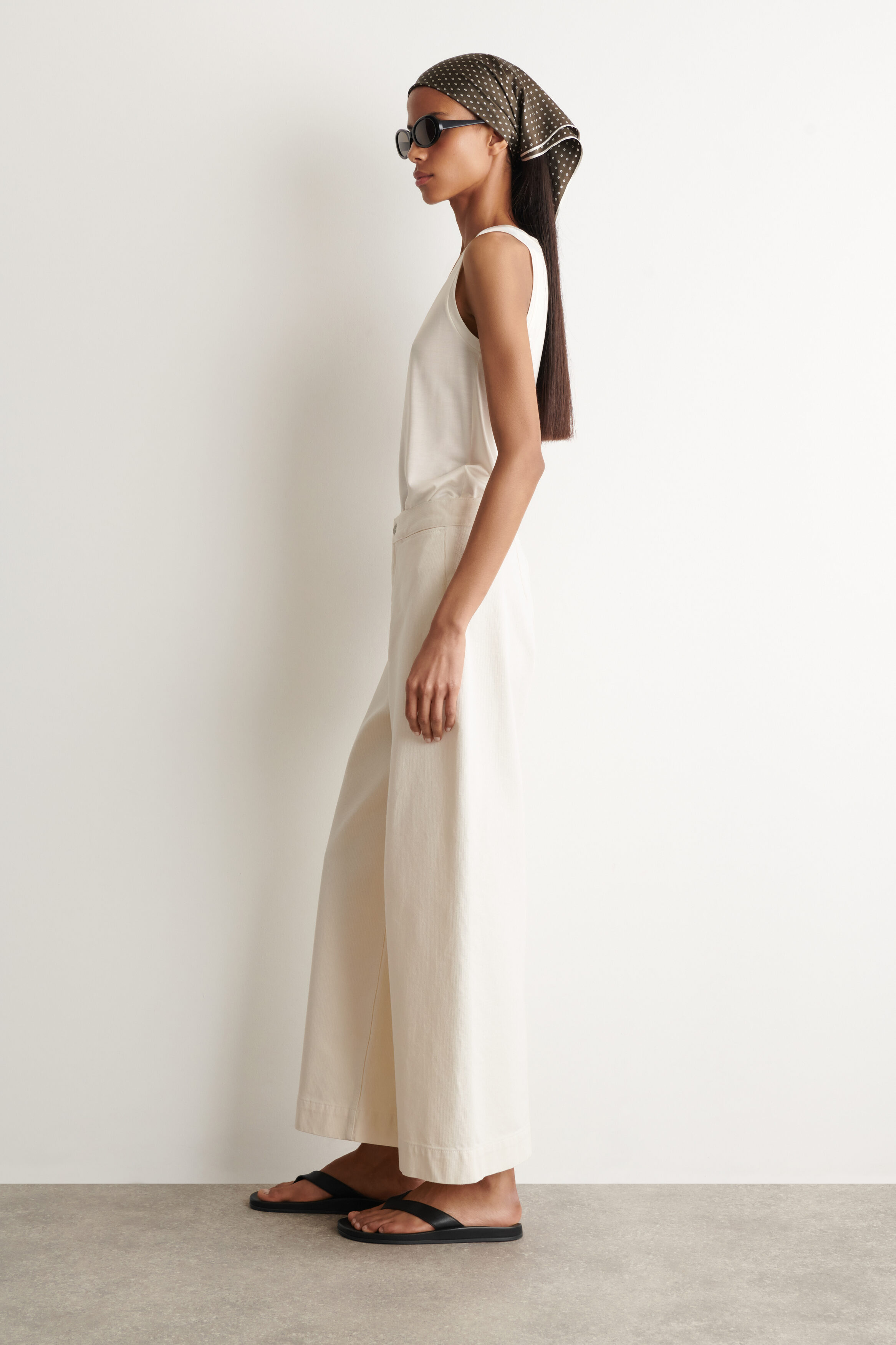 CROPPED WIDE-LEG DENIM PANTS - ECRU