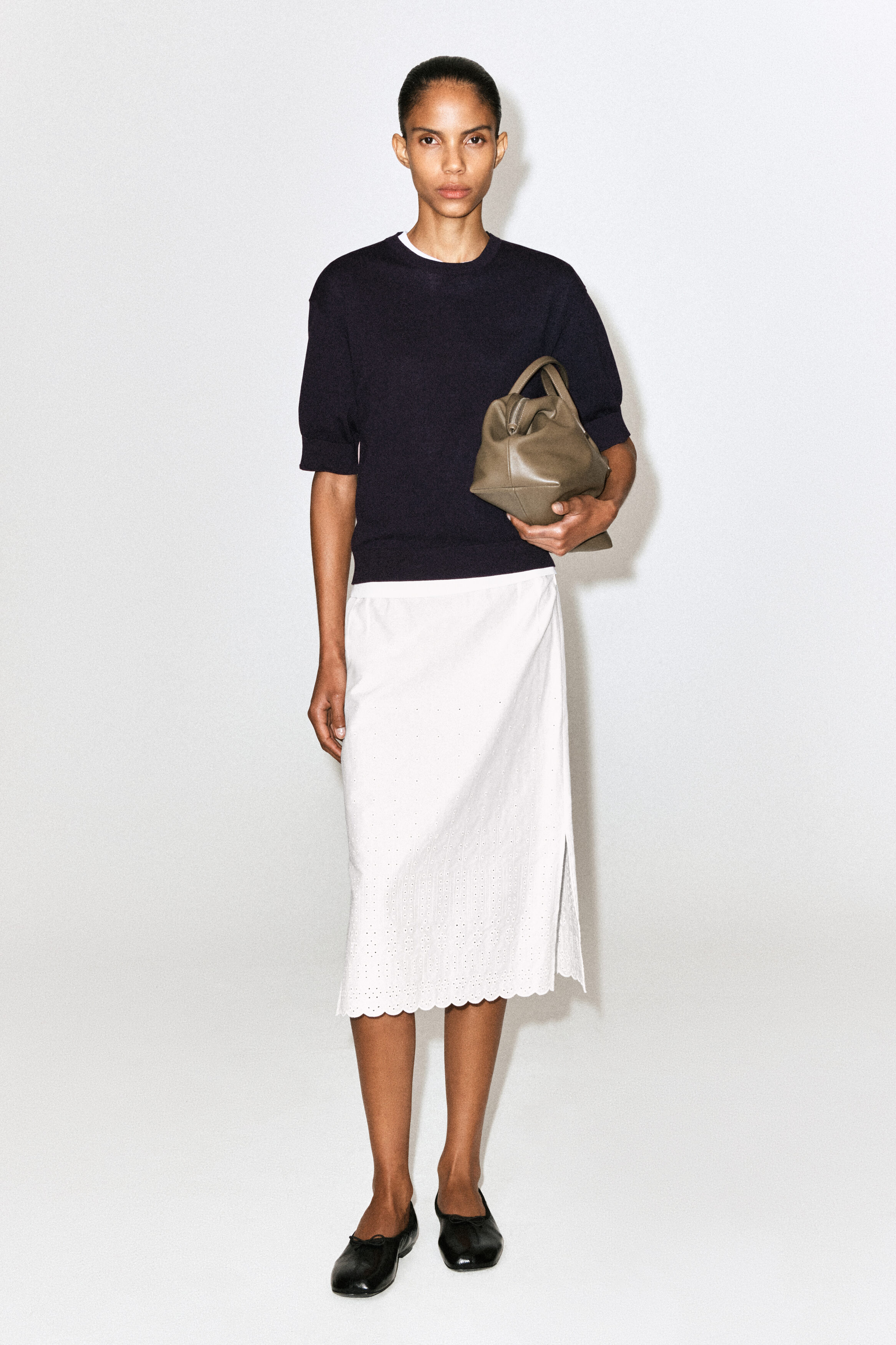 KNITTED COTTON T-SHIRT - NAVY