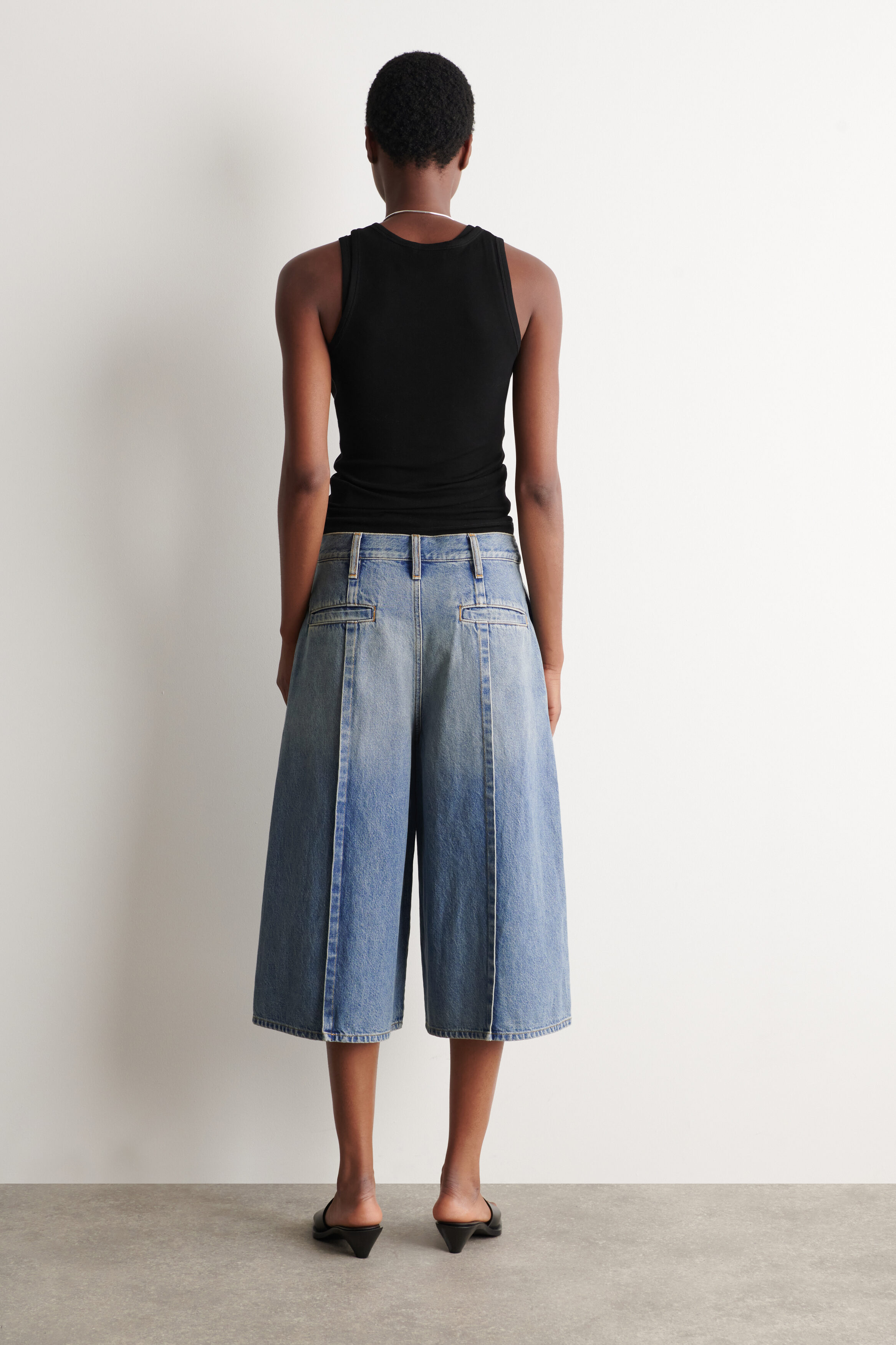 PINTUCKED DENIM CULOTTES - BLUE