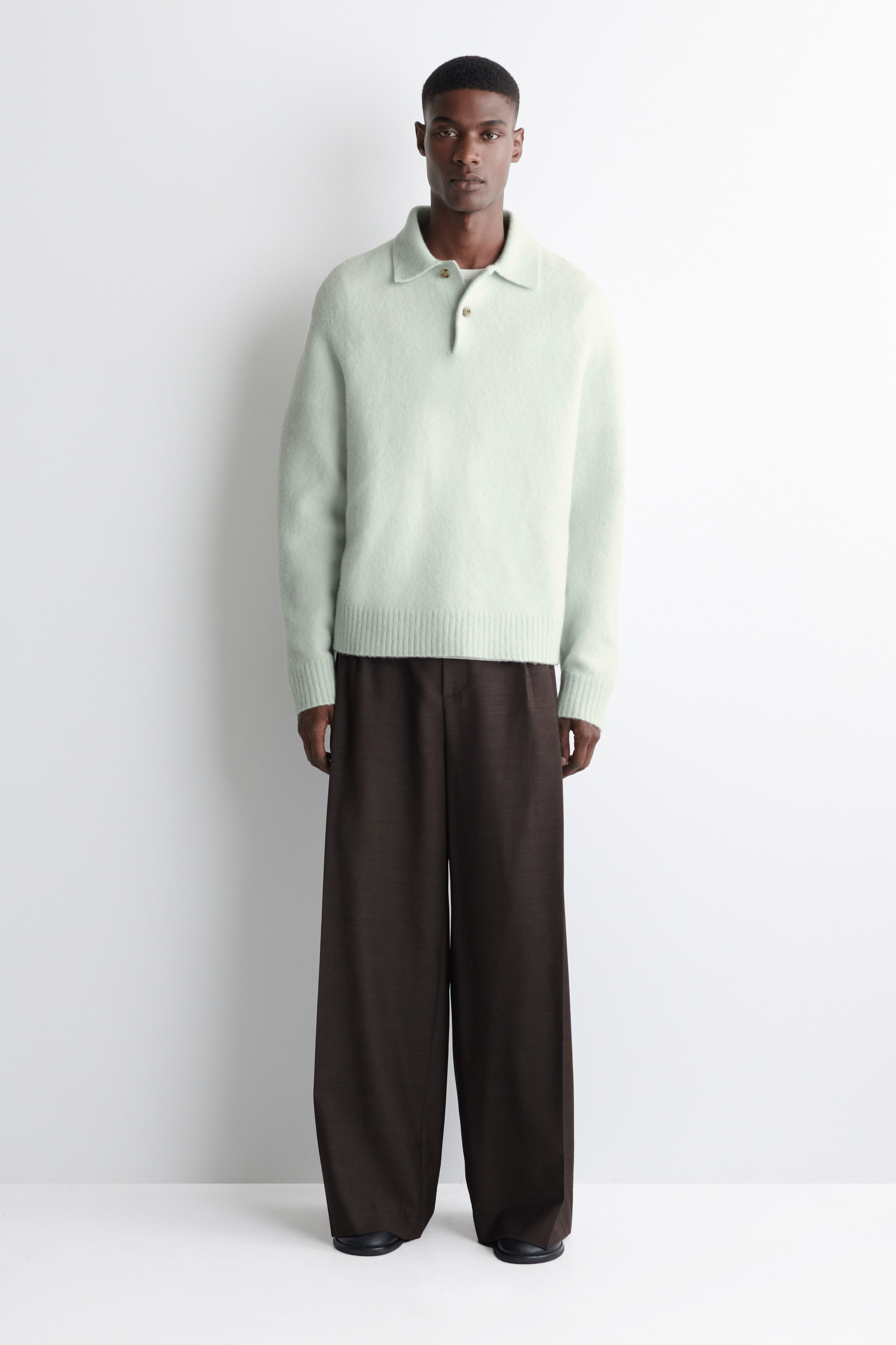 BRUSHED-WOOL POLO SHIRT - ICE BLUE