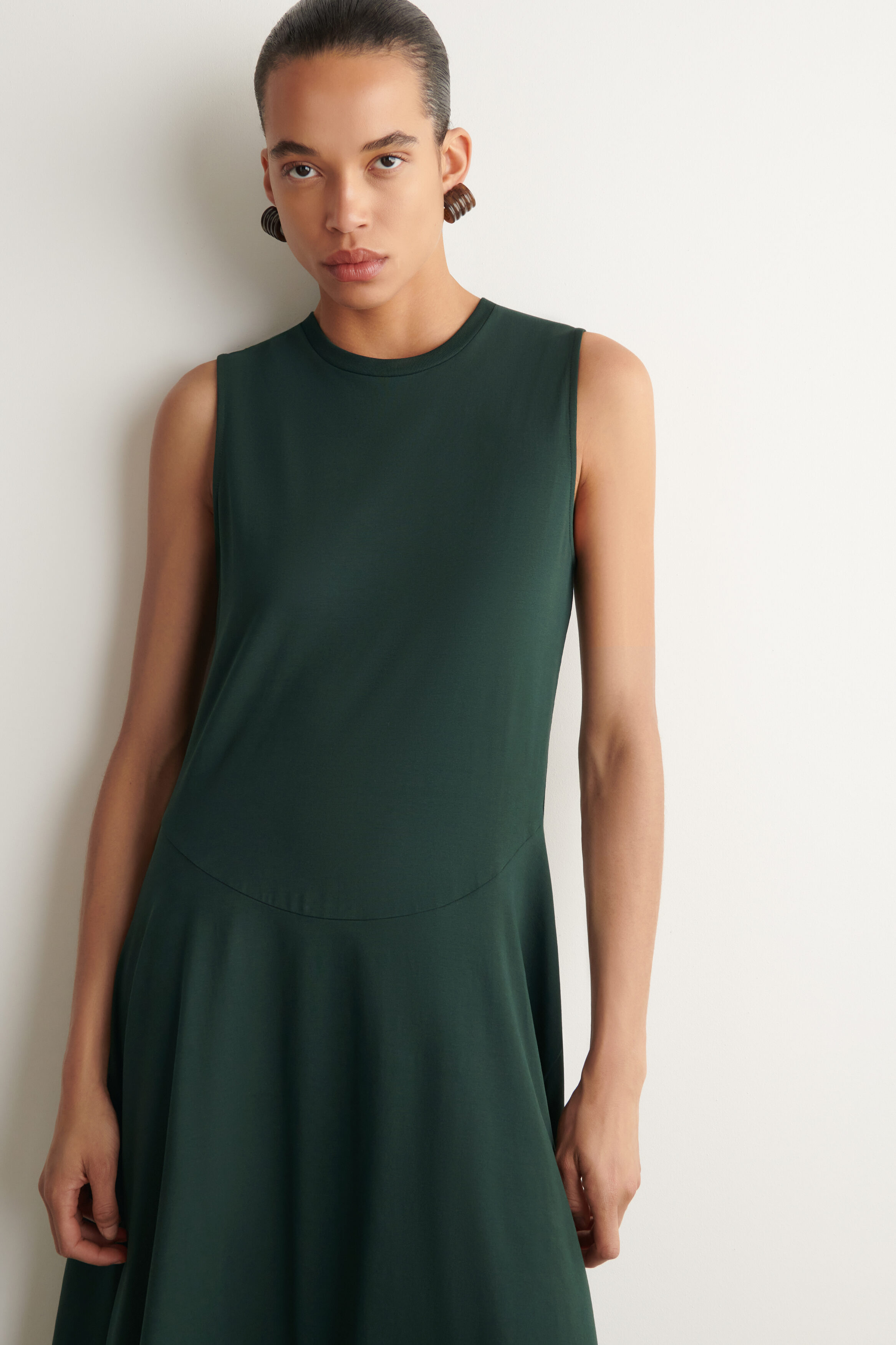 SCULPTURAL COTTON-JERSEY MIDI DRESS - DARK GREEN