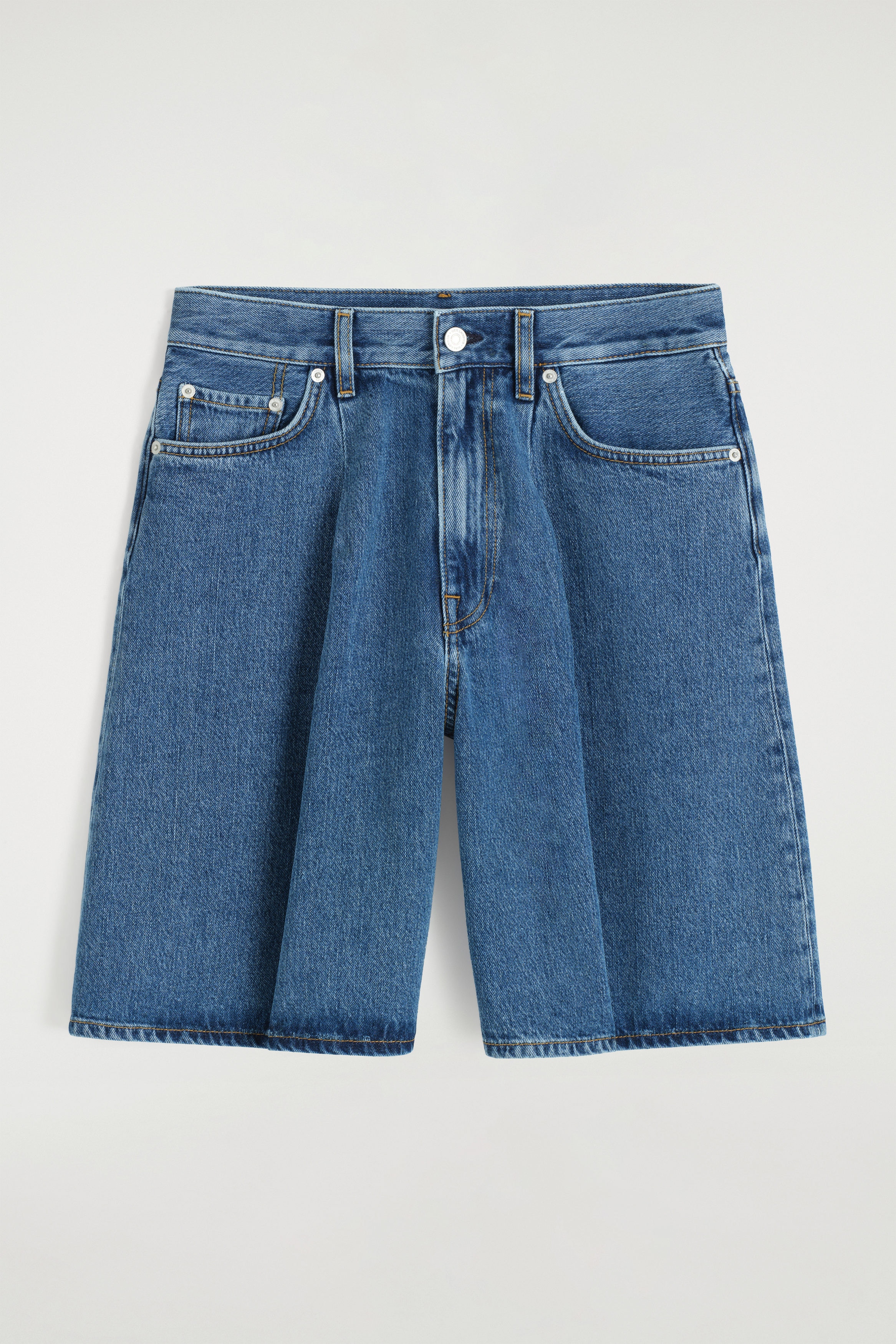 WIDE-LEG DENIM SHORTS - BLUE