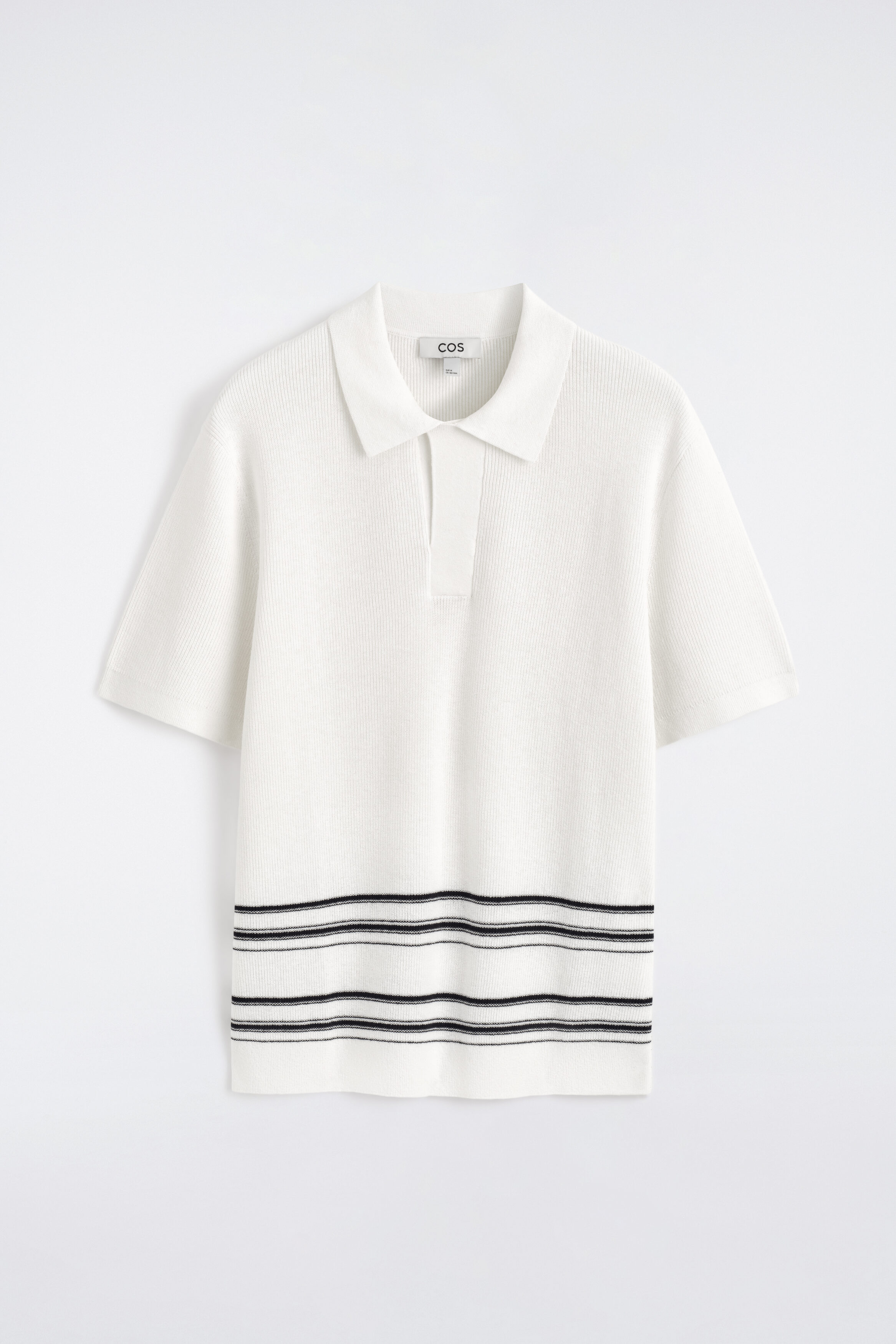 STRIPED KNITTED COTTON-LINEN POLO SHIRT - CREAM / STRIPED