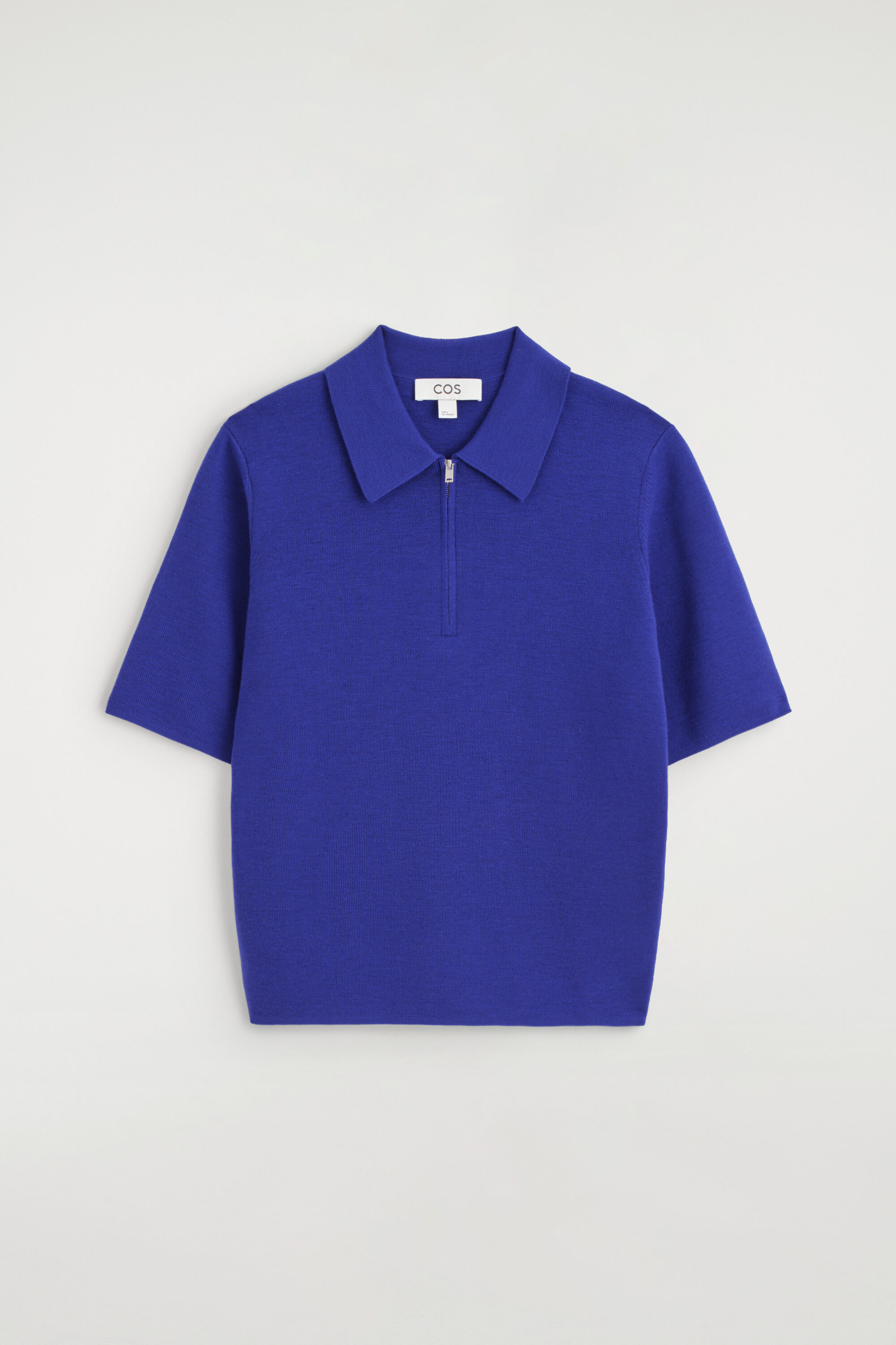MERINO WOOL ZIP-UP POLO SHIRT - COBALT BLUE