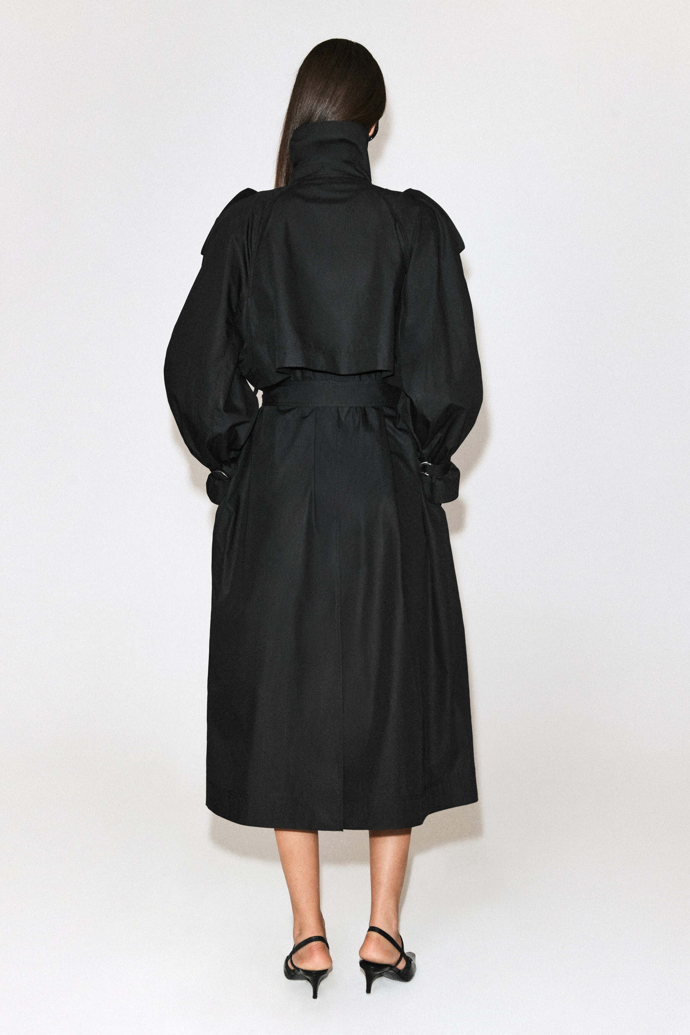 mock-NECK COTTON TRENCH COAT - BLACK