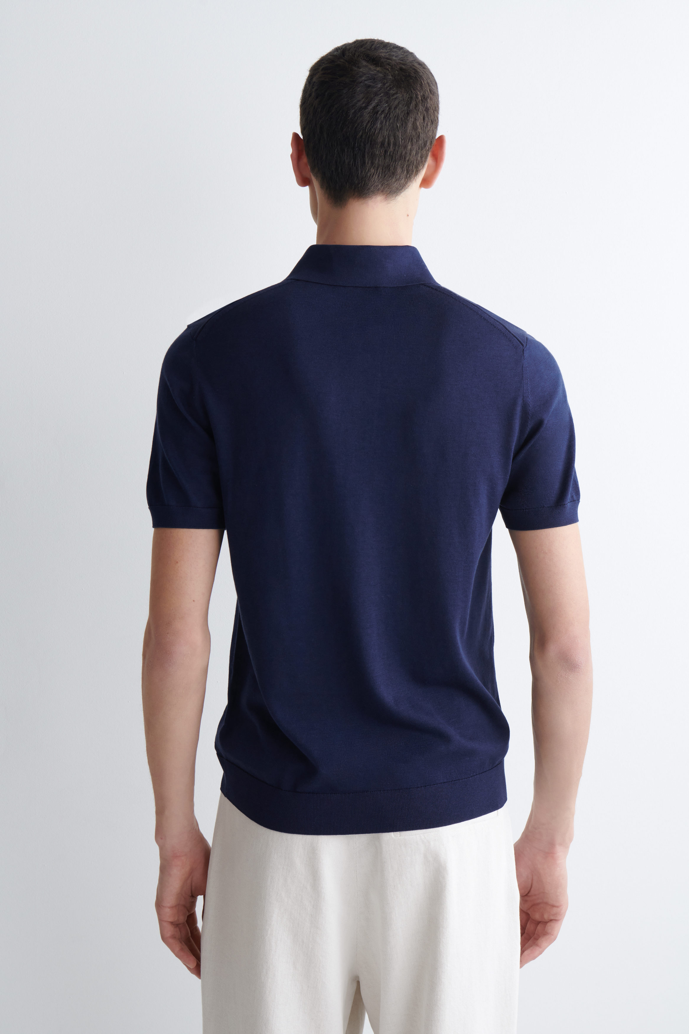 SLIM KNITTED SILK POLO SHIRT - BLUE