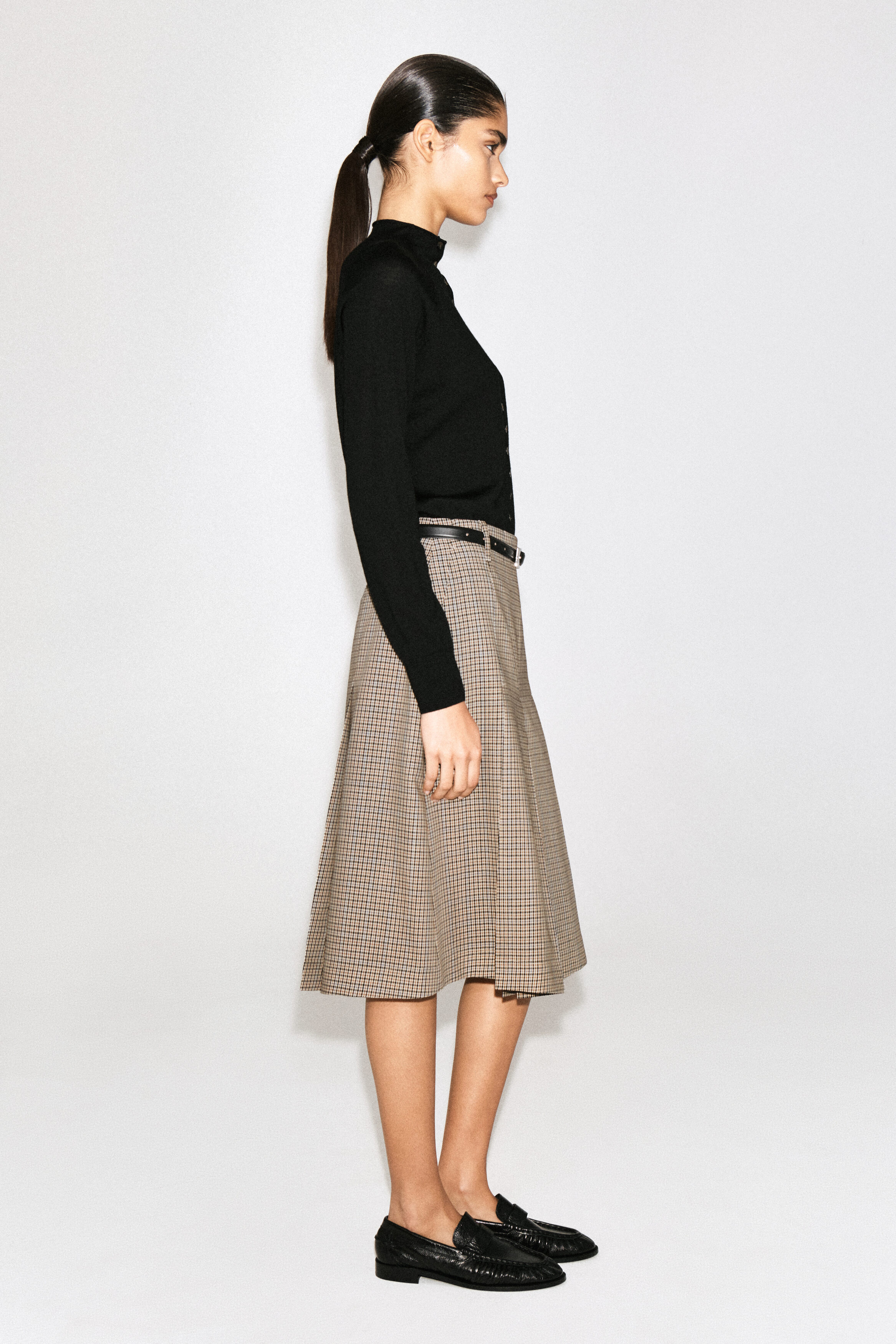 MERINO WOOL MOCK-NECK CARDIGAN - BLACK