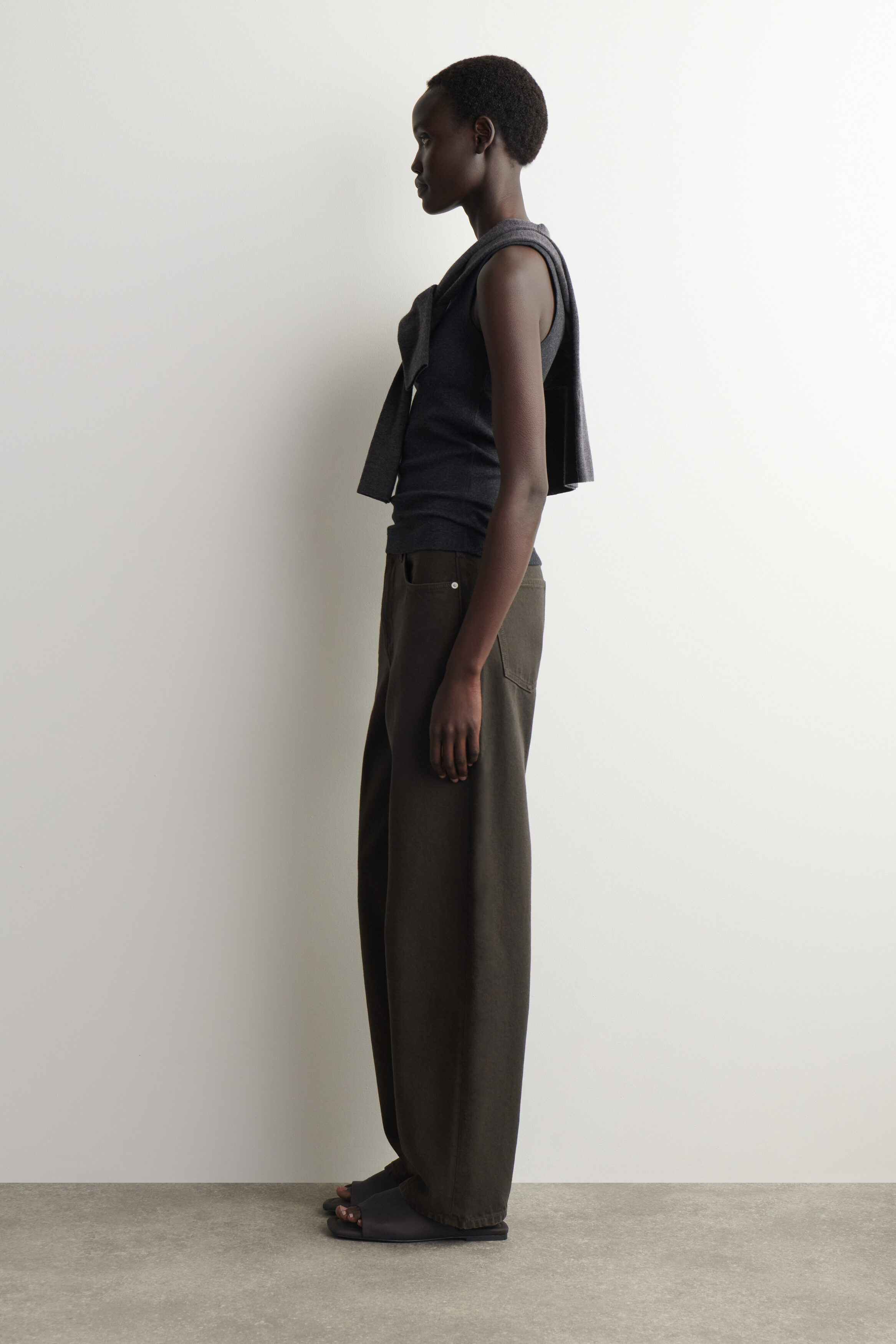 RIBBED COTTON TANK TOP - CHARCOAL MÉLANGE