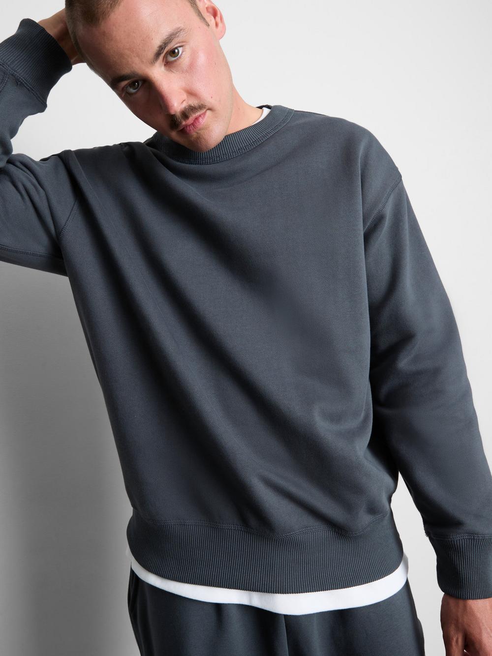 Cotton Rich Oversized Crew Neck Sweatshirt - Charcoal