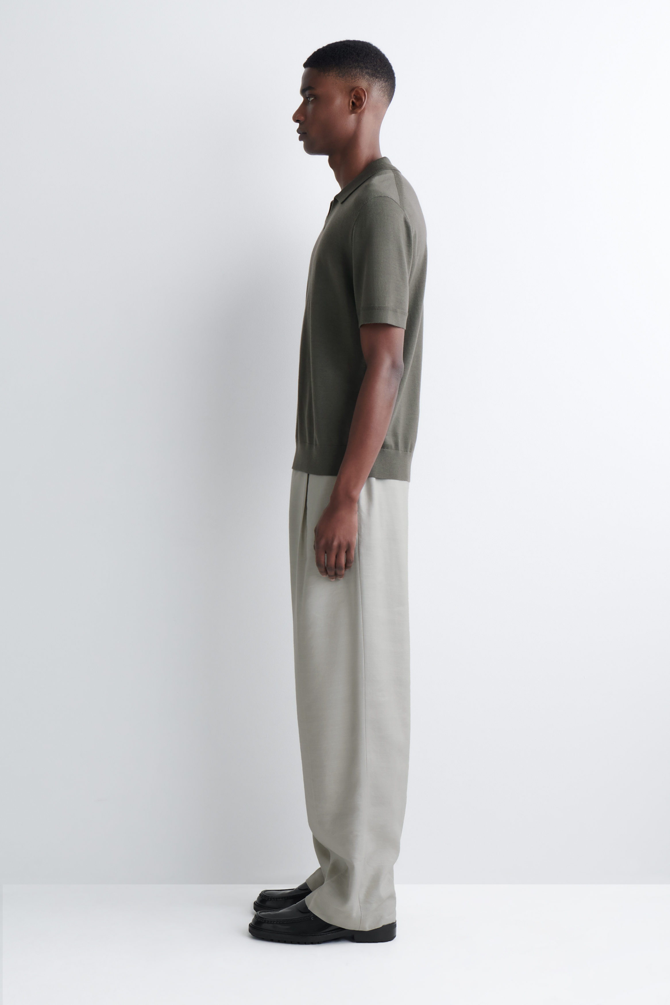 OPEN-COLLAR MERINO WOOL POLO SHIRT - KHAKI