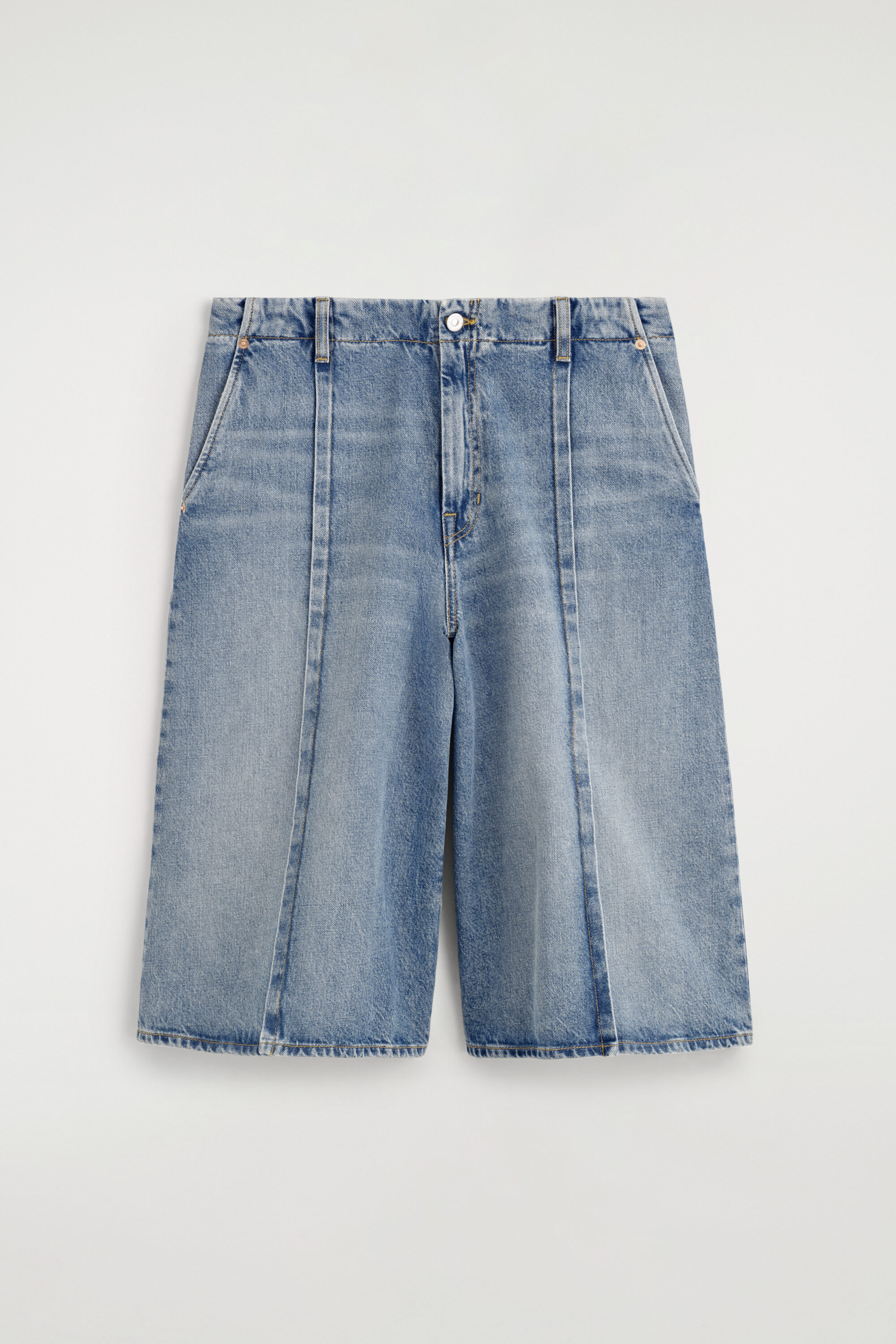 PINTUCKED DENIM CULOTTES - BLUE