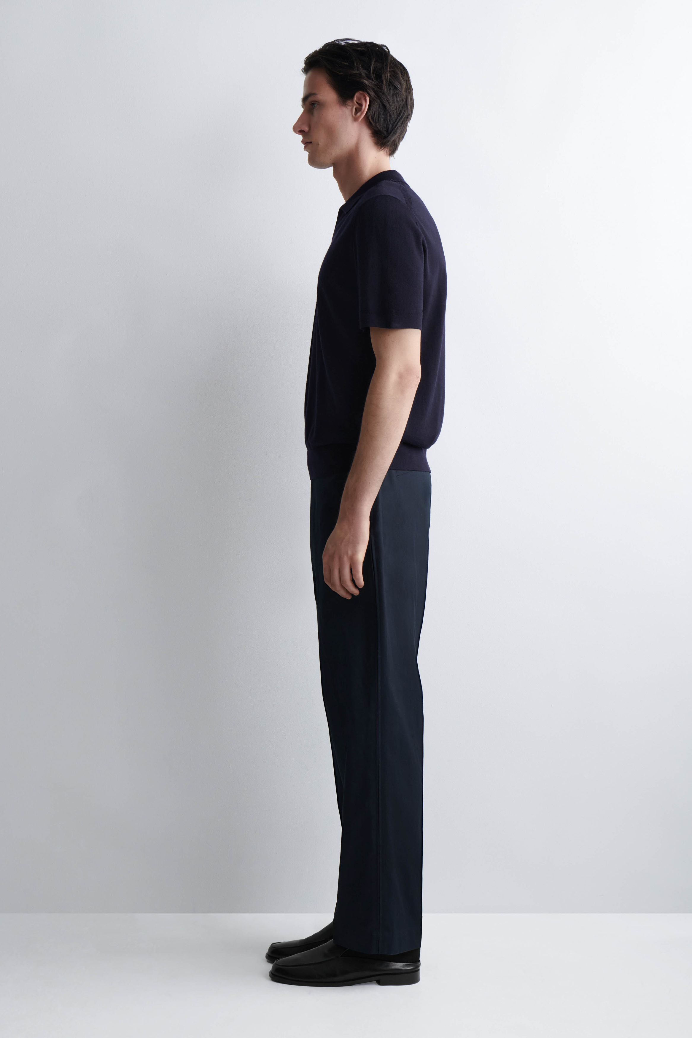 OPEN-COLLAR MERINO WOOL POLO SHIRT - NAVY