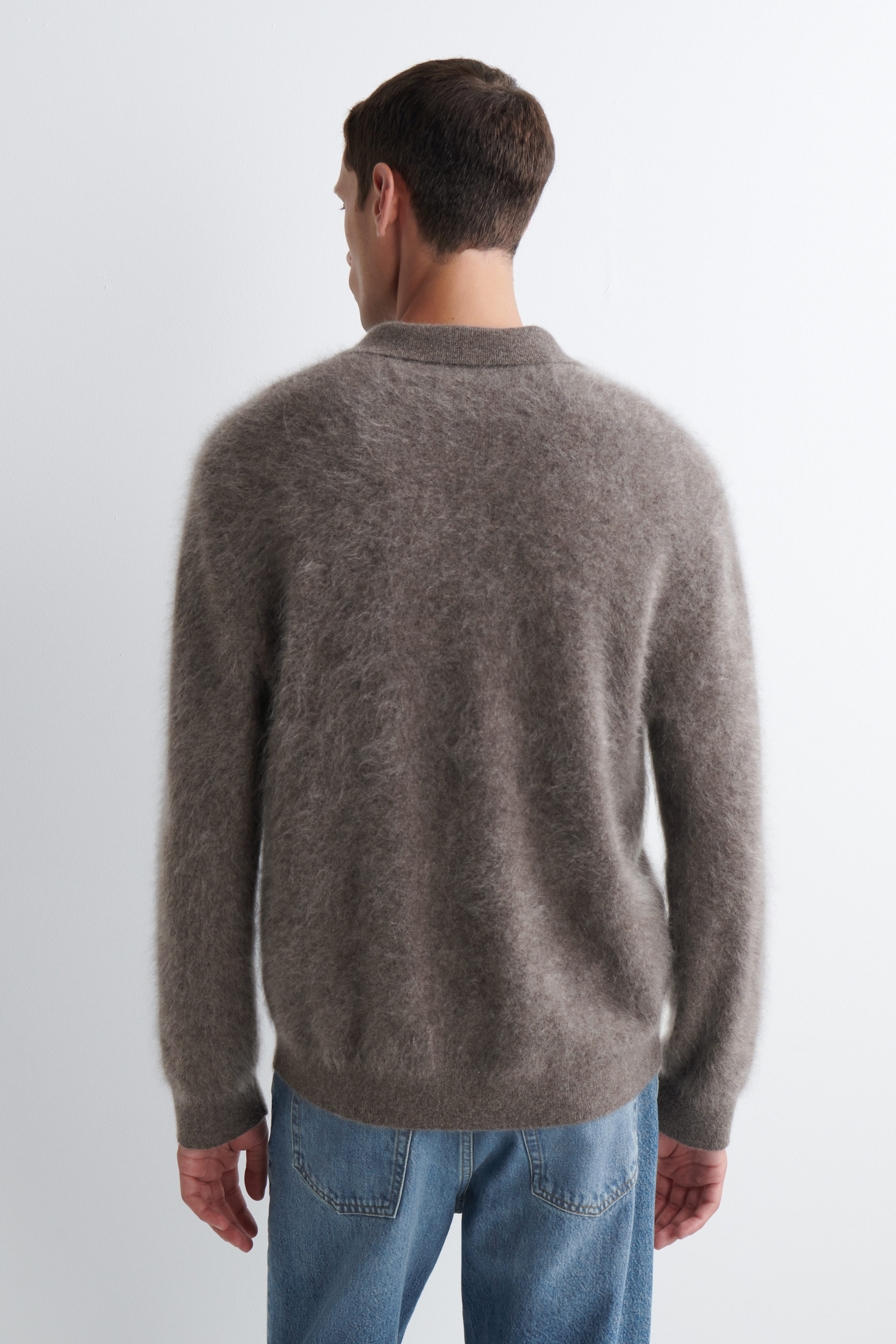 BRUSHED-CASHMERE POLO SWEATER - STONE