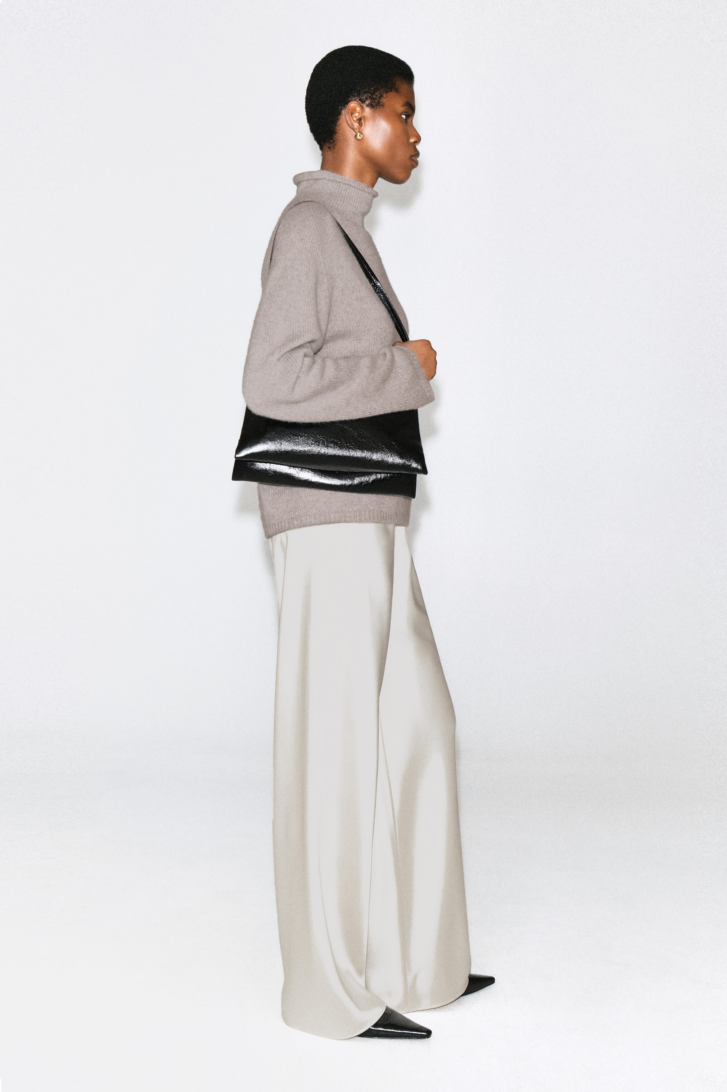 SATIN WIDE-LEG PANTS - WHITE