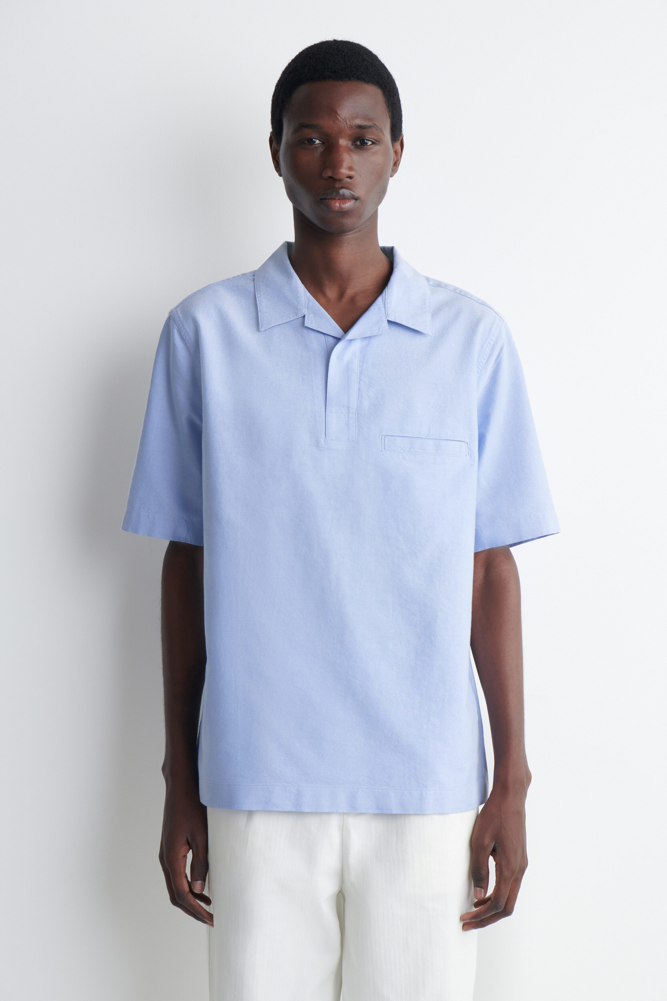 OXFORD COTTON POPOVER SHIRT - LIGHT BLUE