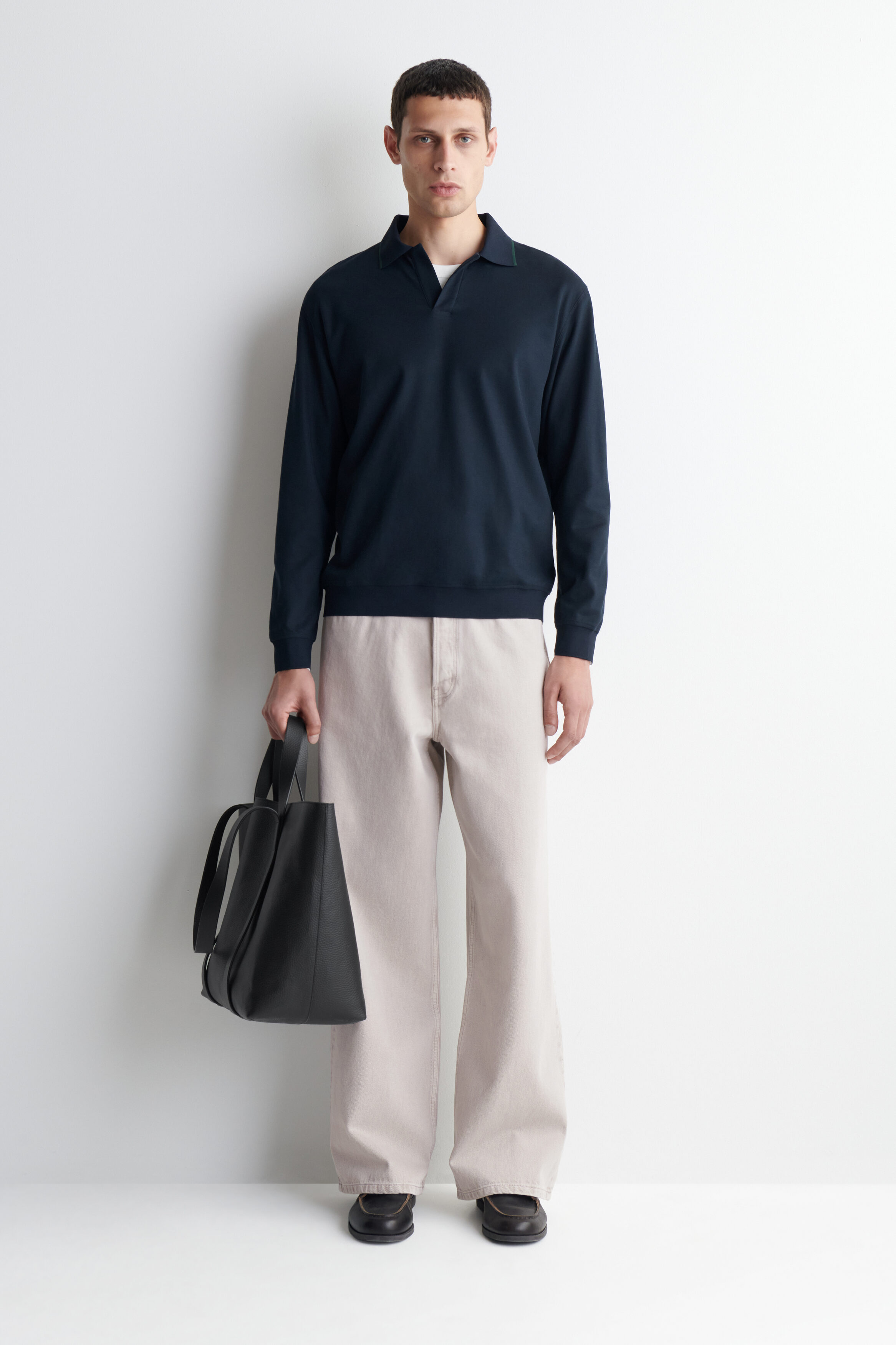 CONTRAST-TIPPED COTTON-PIQUE POLO SHIRT - NAVY / GREEN