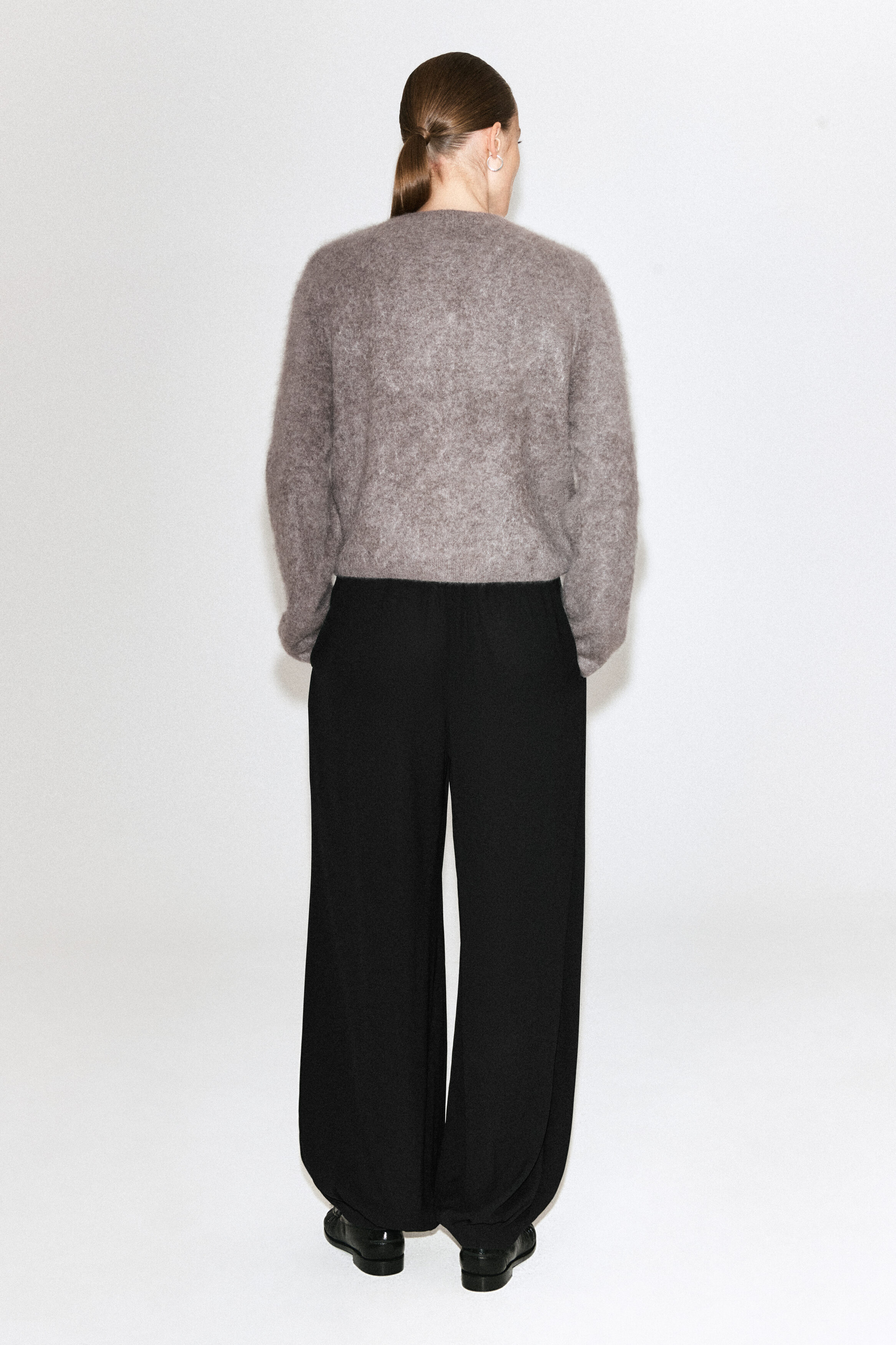 BRUSHED-CASHMERE CREW-NECK CARDIGAN - DARK BEIGE