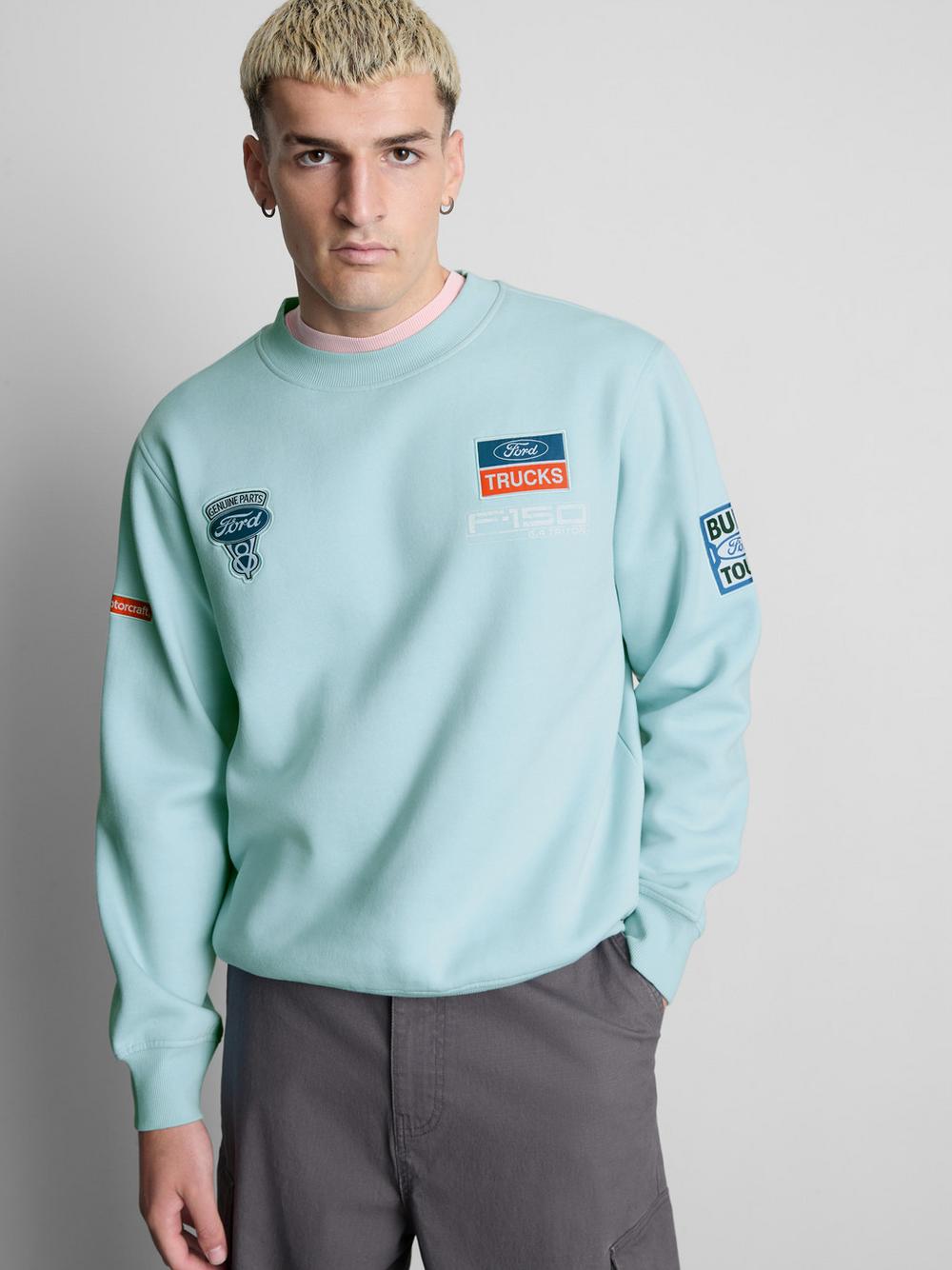Ford Cotton Blend Badge Sweatshirt - Light Blue