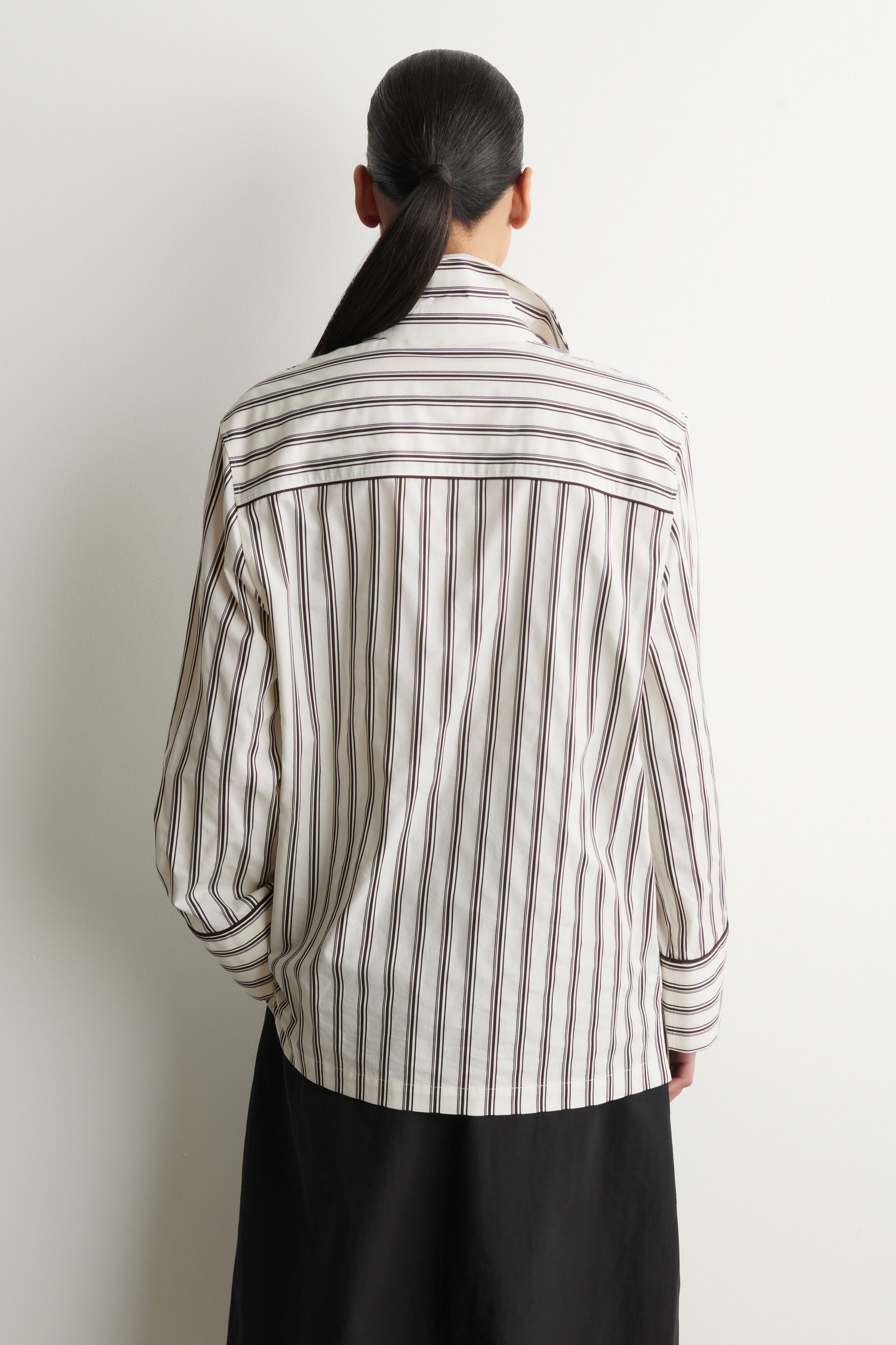PIPED STRIPED COTTON SHIRT - WHITE / BROWN / STRIPED