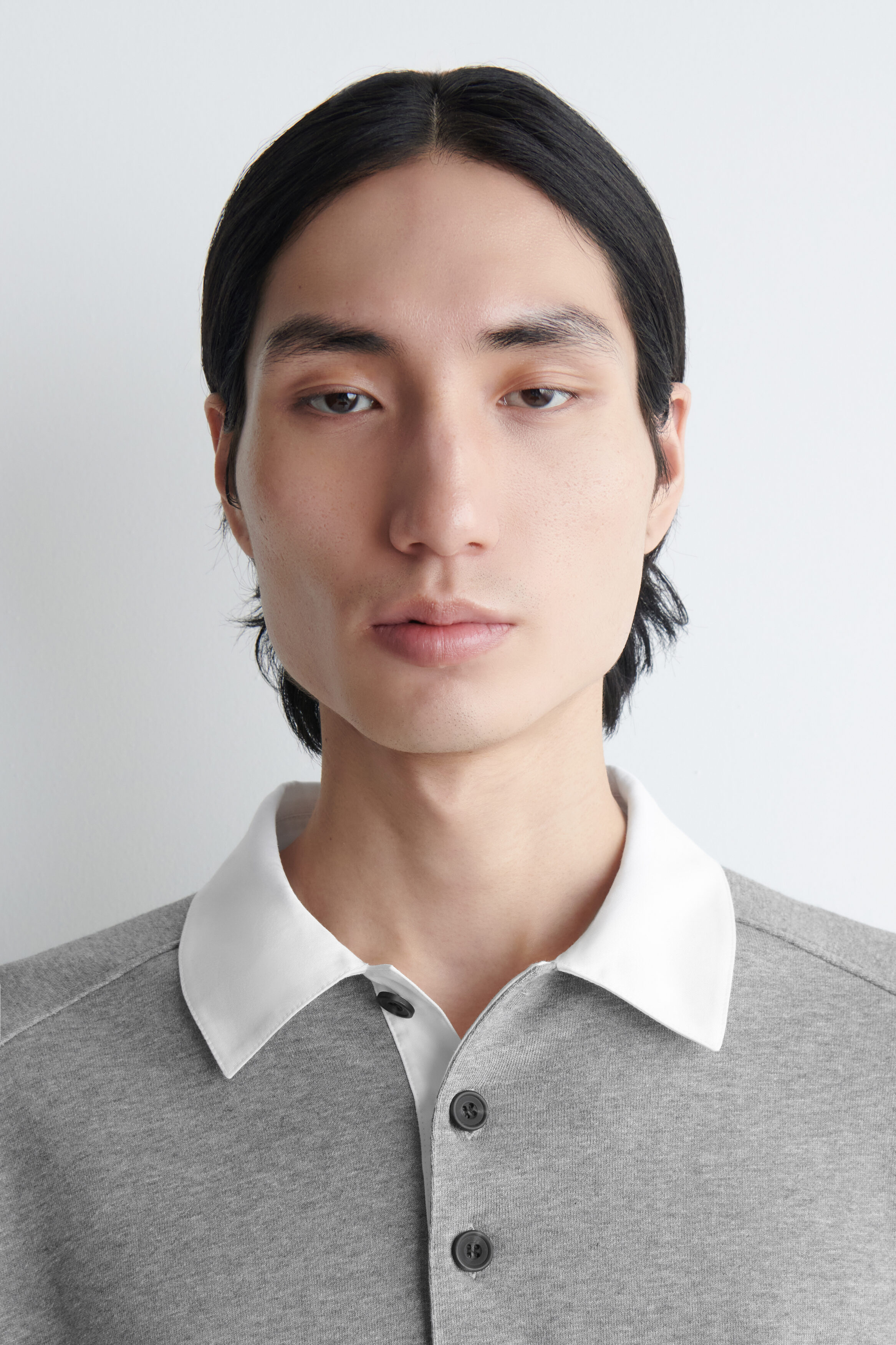 CONTRAST-COLLAR JERSEY POLO SHIRT - GRAY MÉLANGE