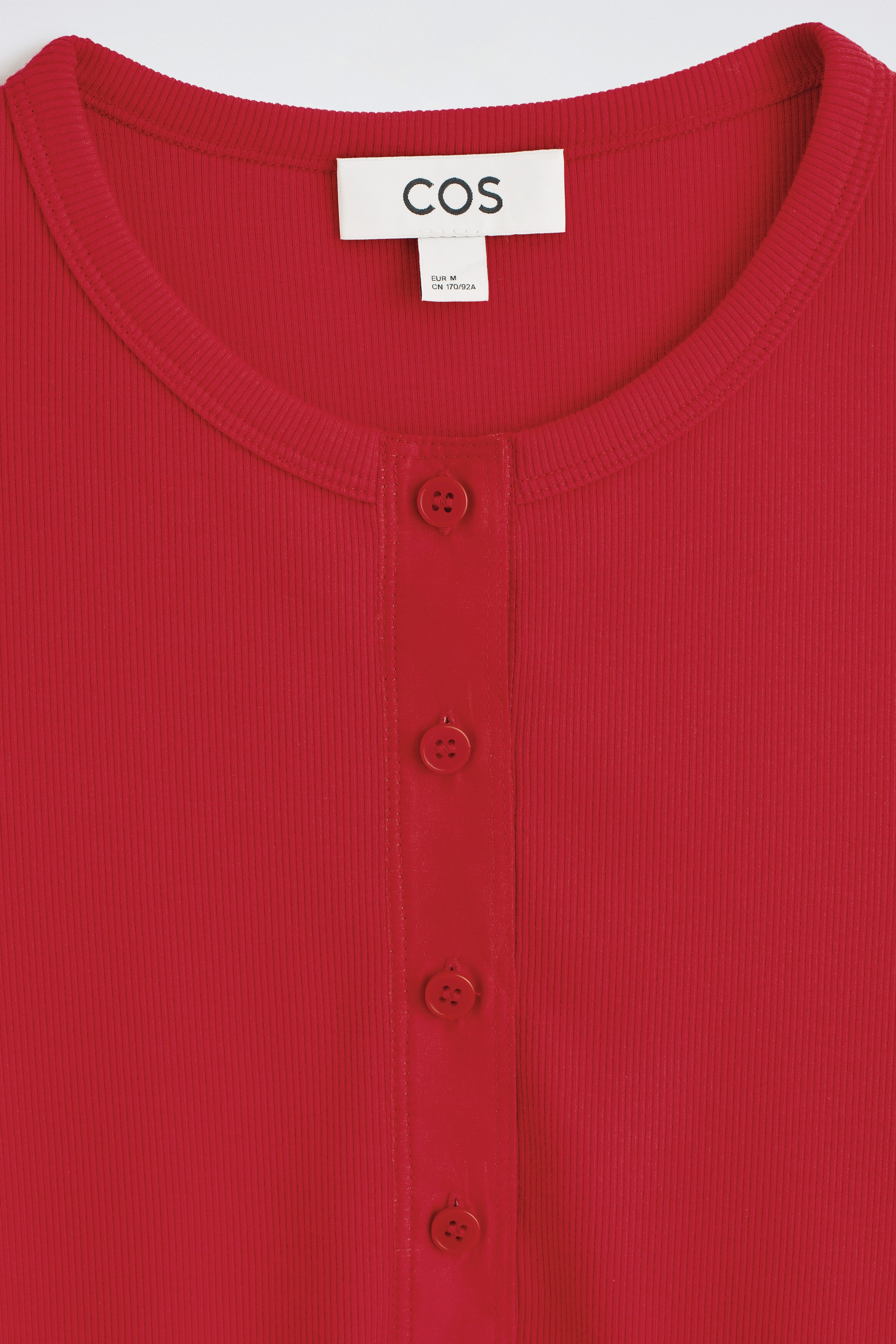 RIBBED HENLEY T-SHIRT - RED