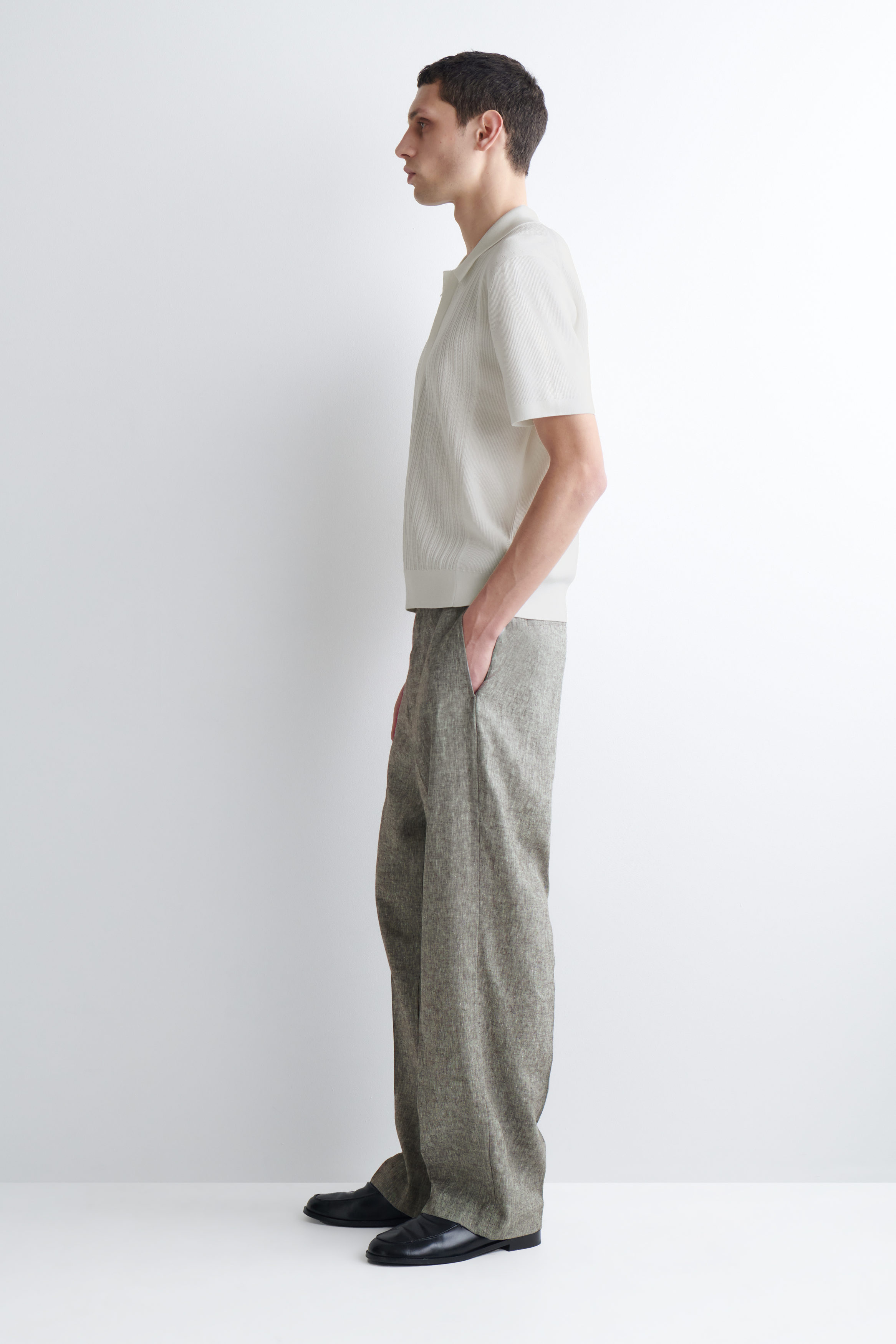 TEXTURED-PANEL COTTON POLO SHIRT - WHITE