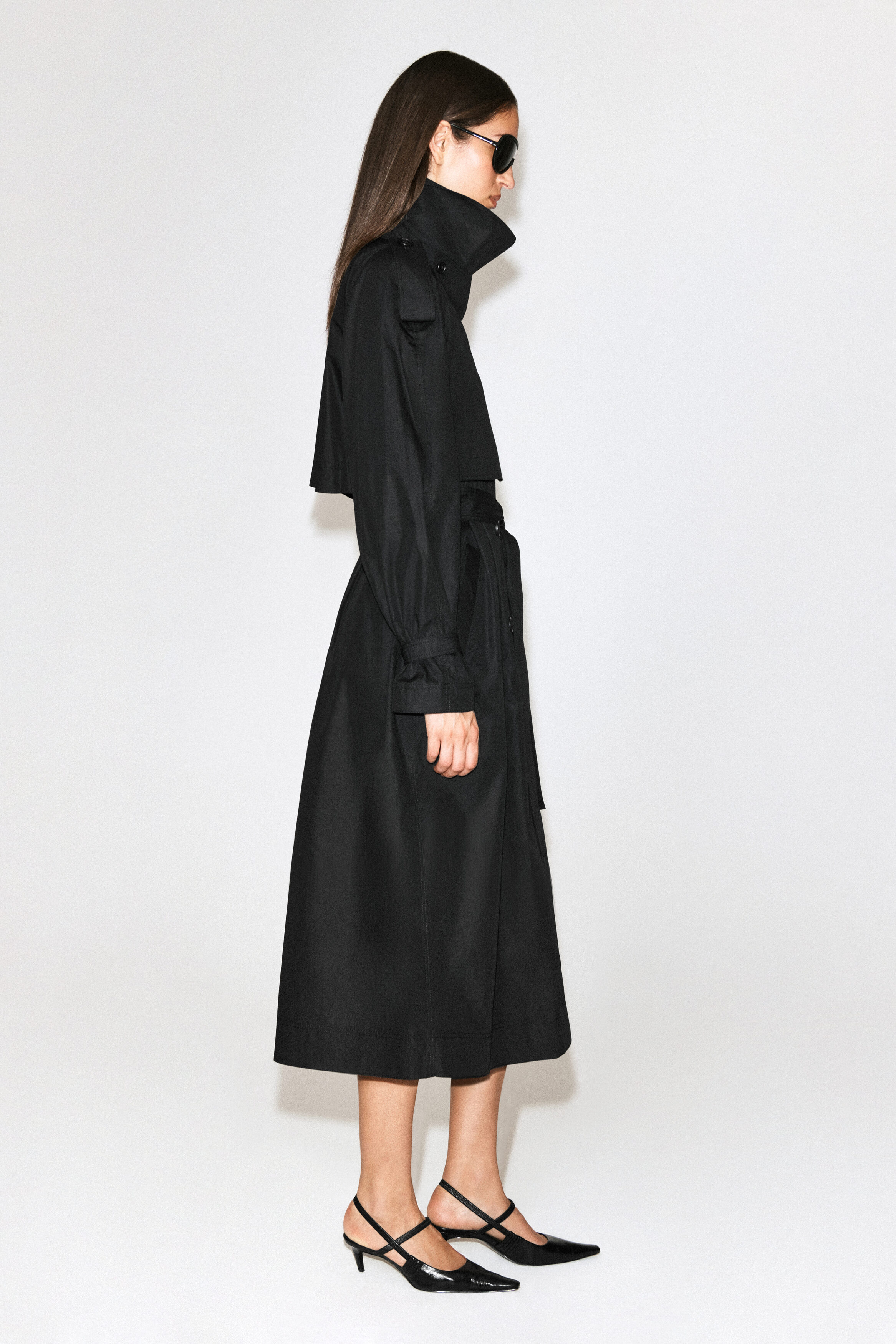 mock-NECK COTTON TRENCH COAT - BLACK