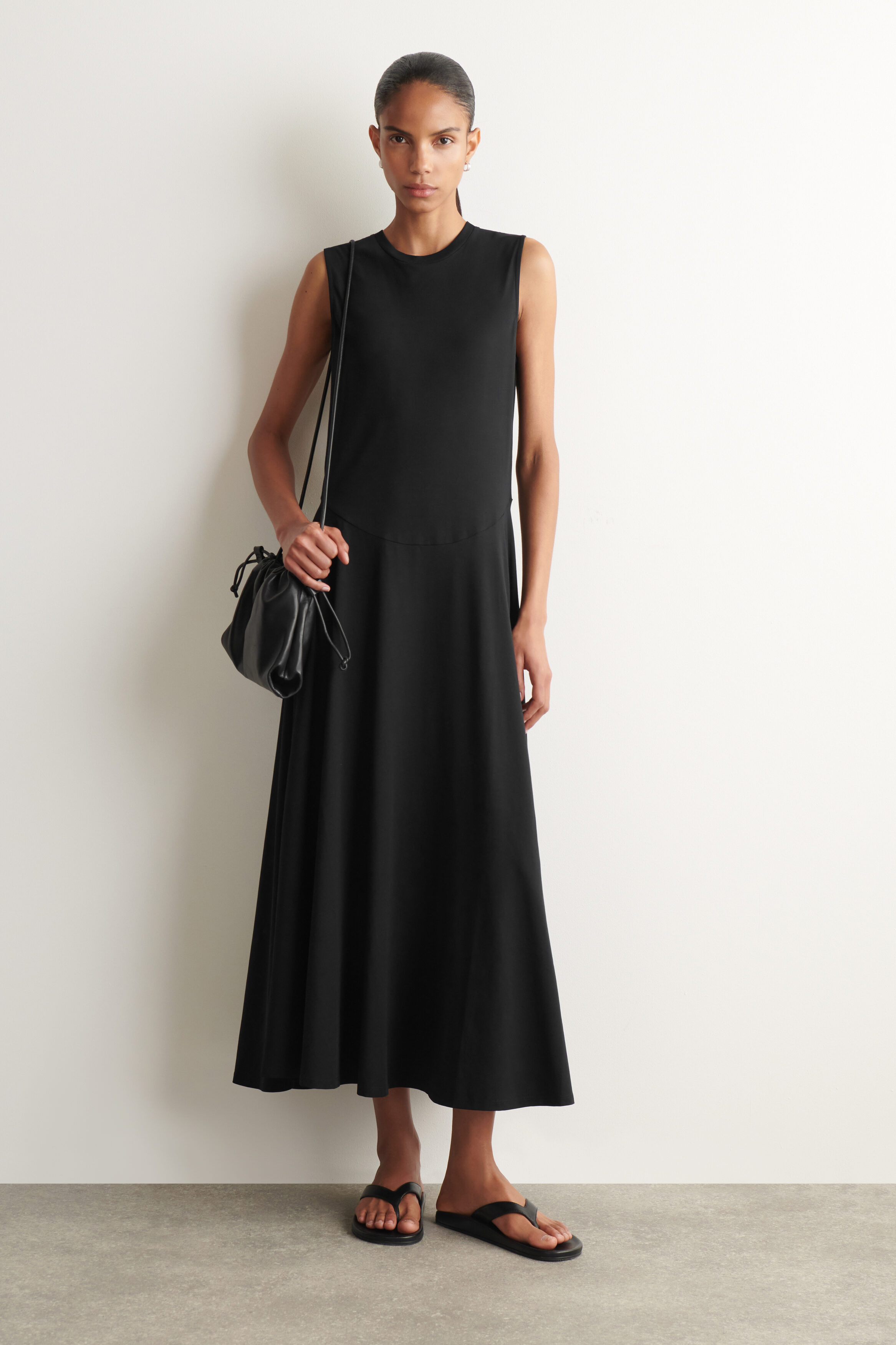 SCULPTURAL COTTON-JERSEY MIDI DRESS - BLACK