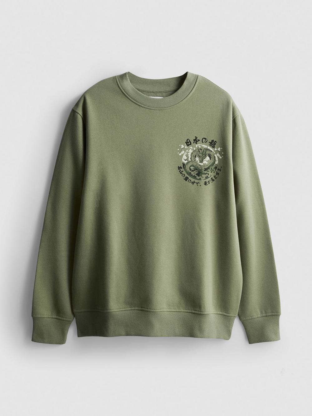 Cotton-Blend Dragon Sweatshirt - Green