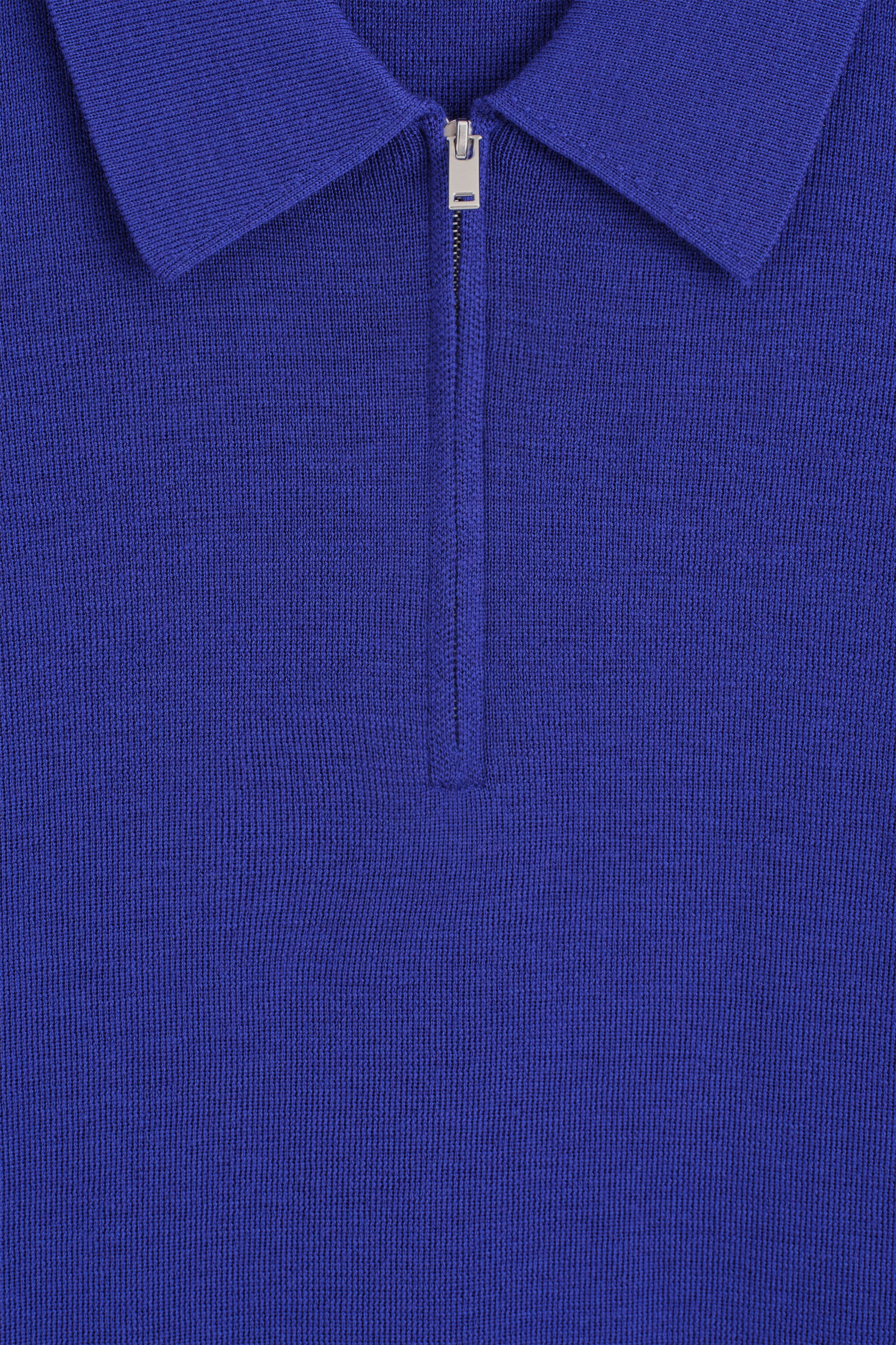MERINO WOOL ZIP-UP POLO SHIRT - COBALT BLUE