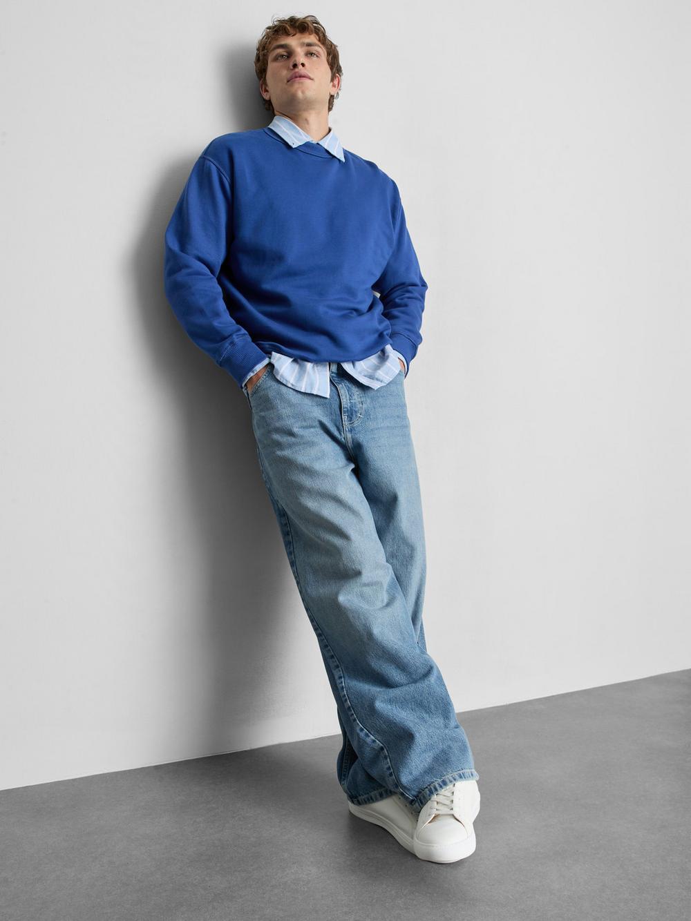 Cotton Rich Oversized Crew Neck Sweatshirt - Blue