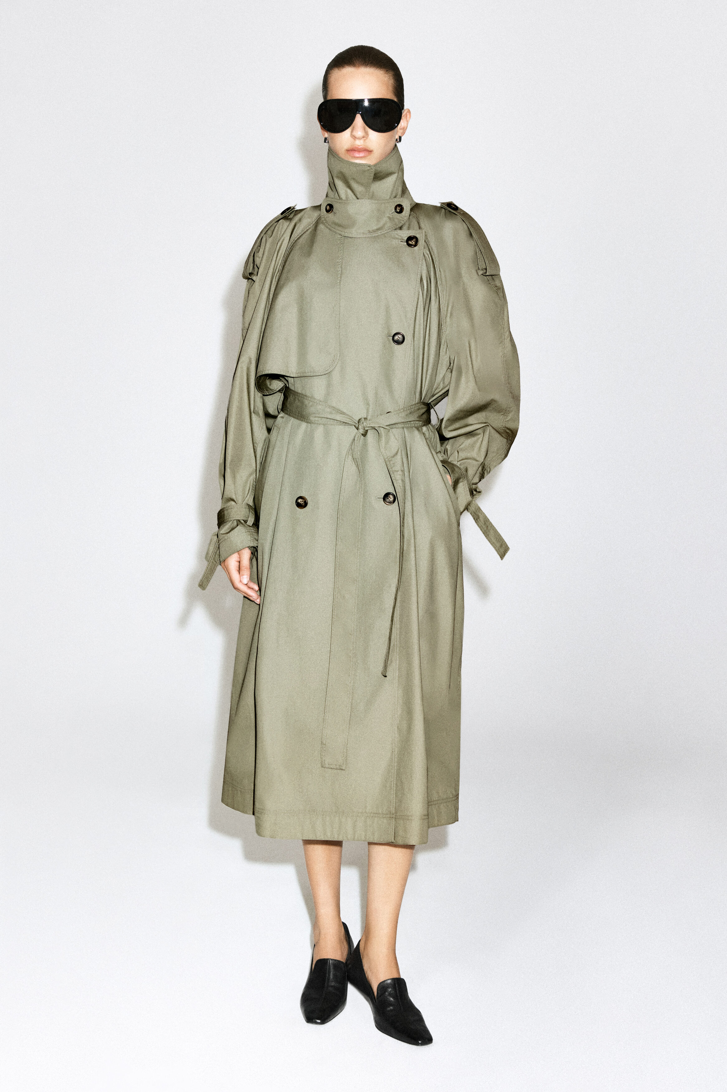 mock-NECK COTTON TRENCH COAT - LIGHT KHAKI