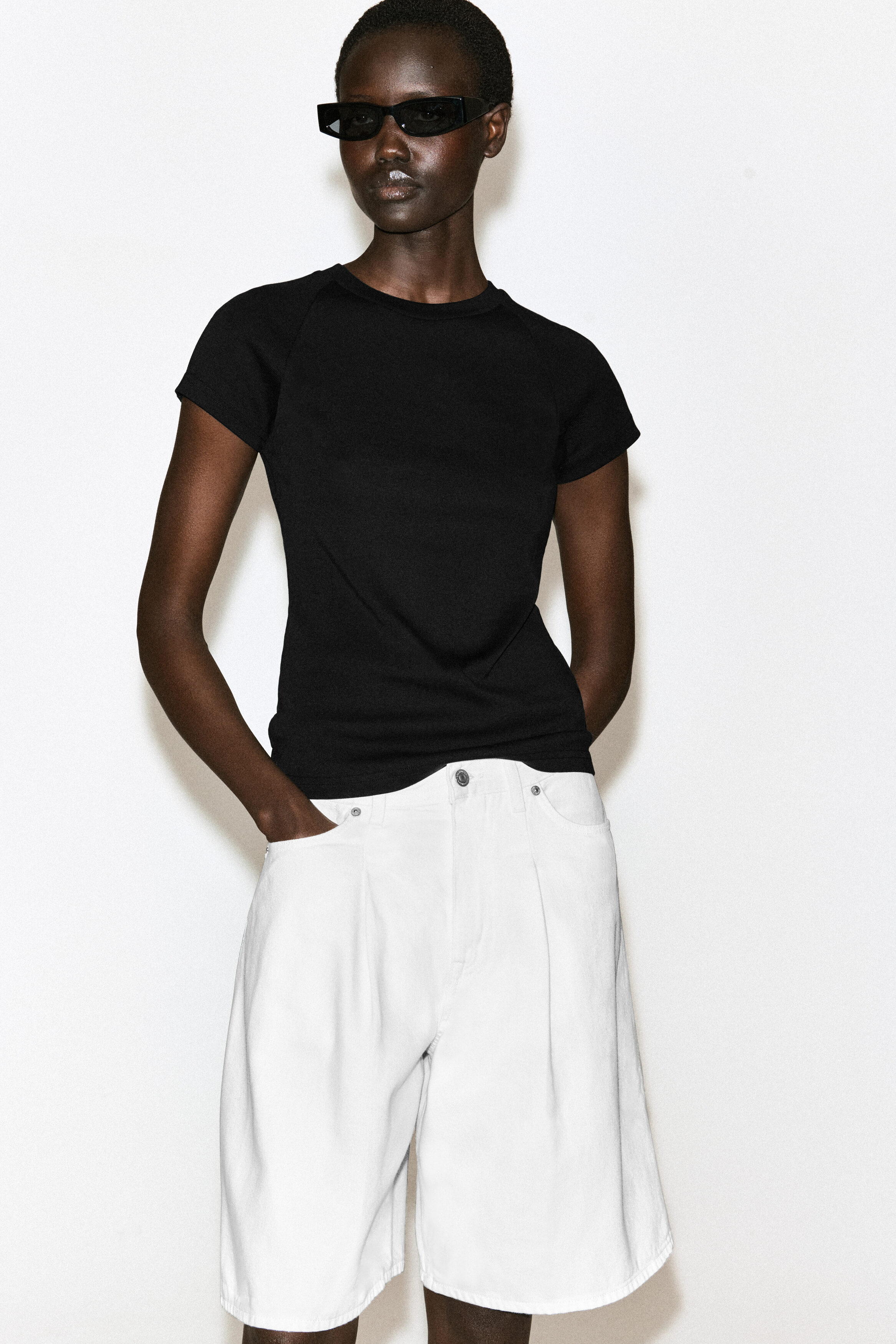WIDE-LEG DENIM SHORTS - WHITE