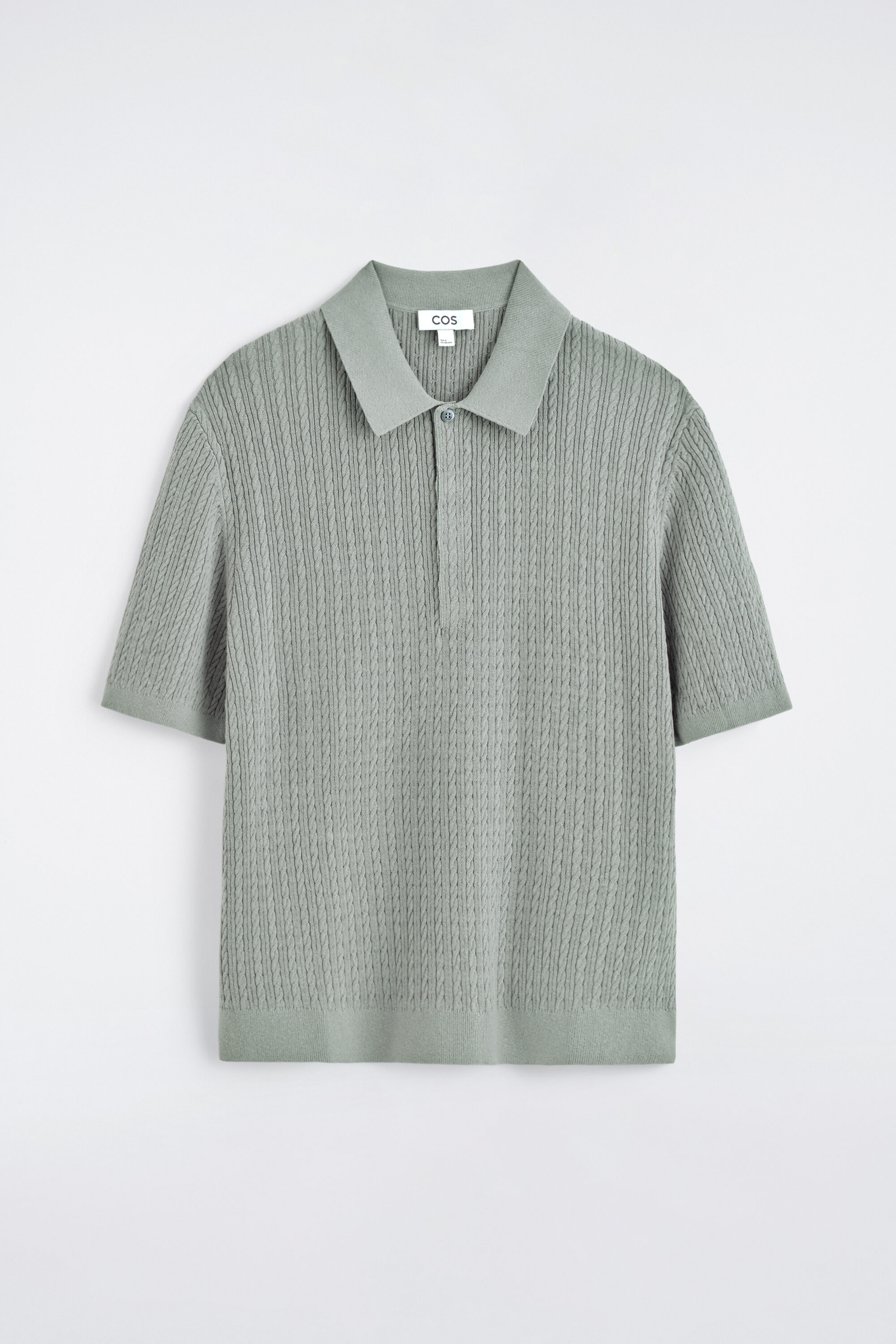 CABLE-KNIT COTTON-LINEN POLO SHIRT - GRAY