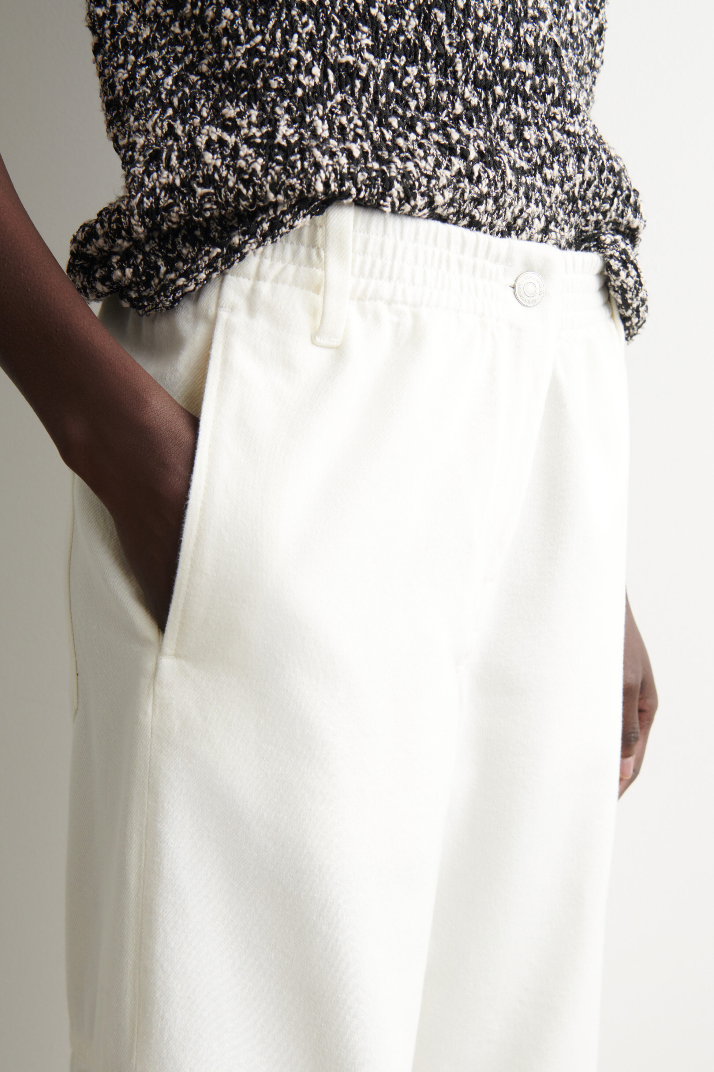 PANELED DENIM WIDE-LEG PANTS - WHITE