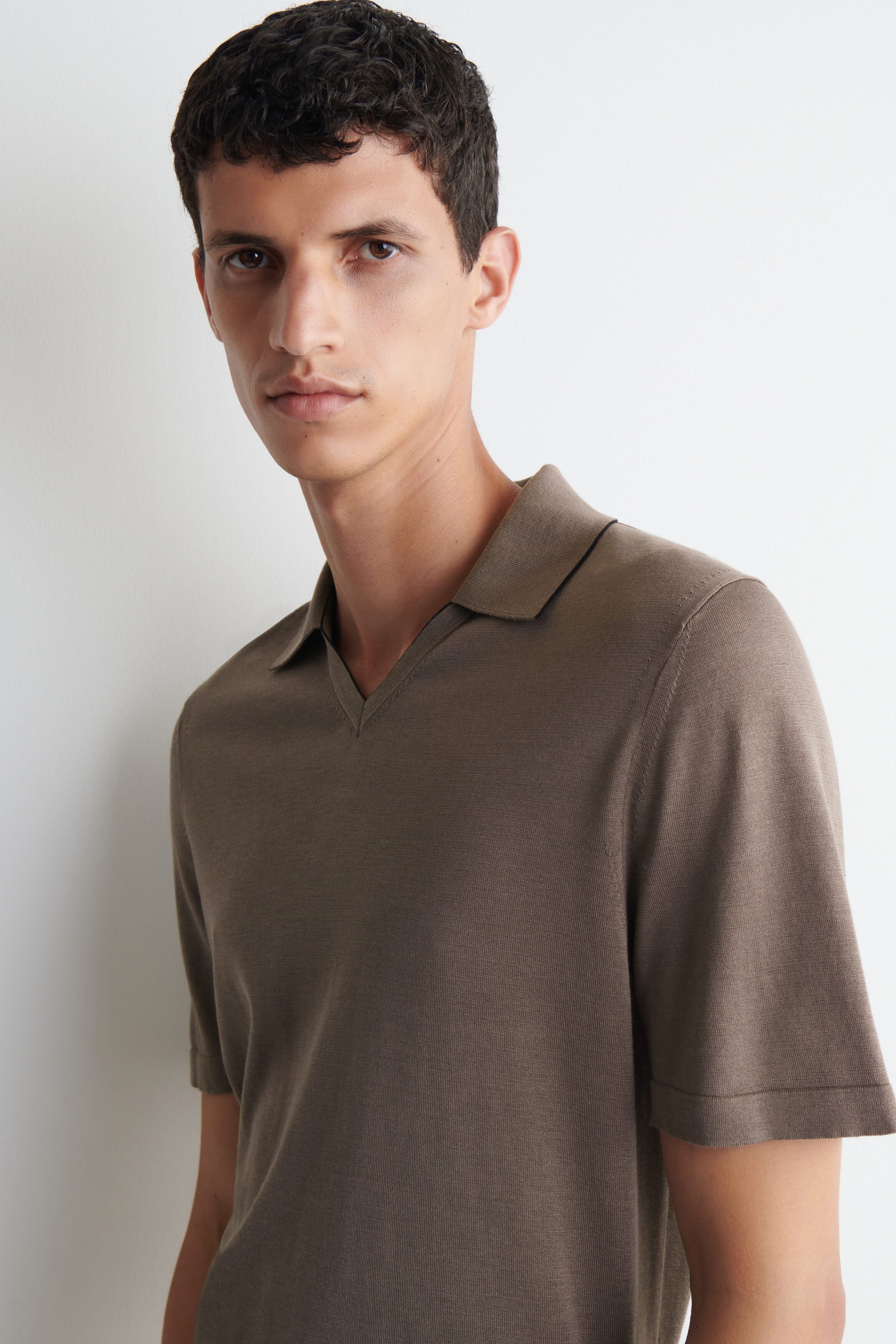 CONTRAST-TIPPED SILK-COTTON POLO SHIRT - BROWN
