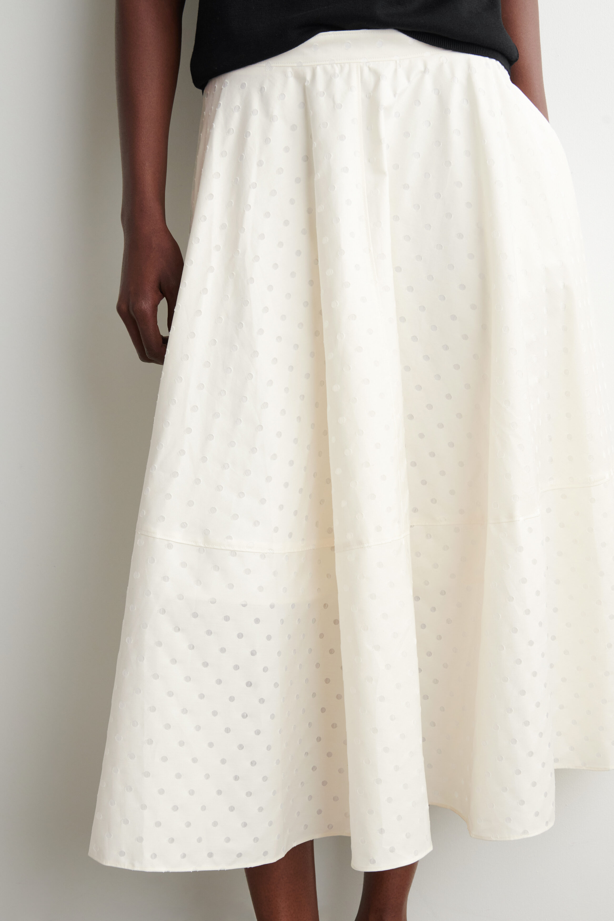 POLKA-DOT JACQUARD COTTON MIDI SKIRT - WHITE / POLKA DOT