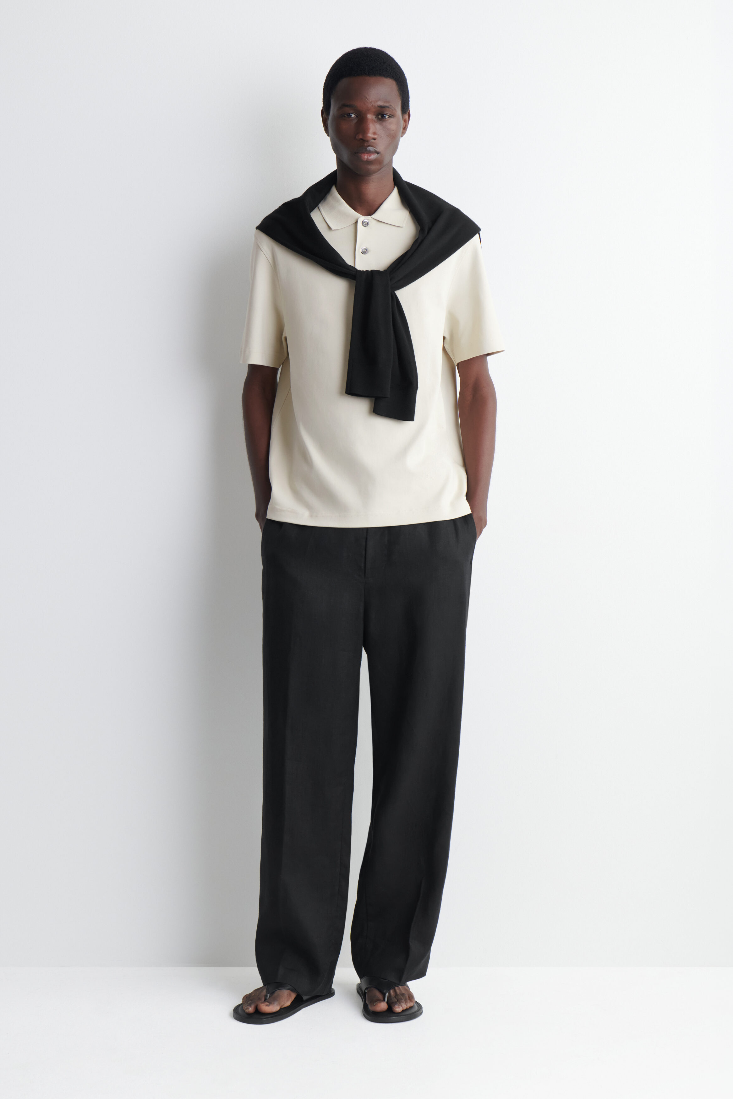 INTERLOCK COTTON POLO SHIRT - LIGHT BEIGE