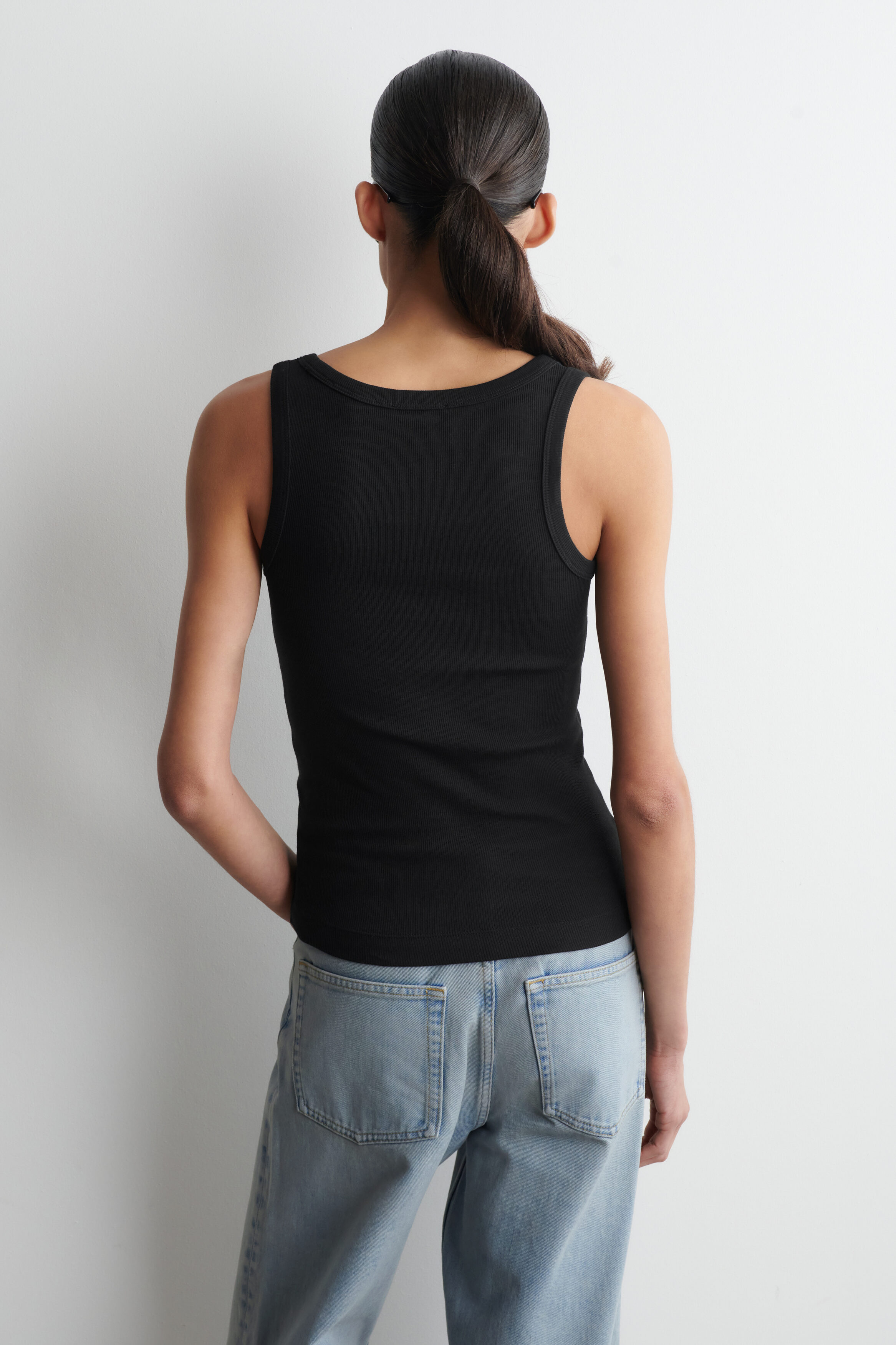 RIBBED COTTON TANK TOP - BLACK