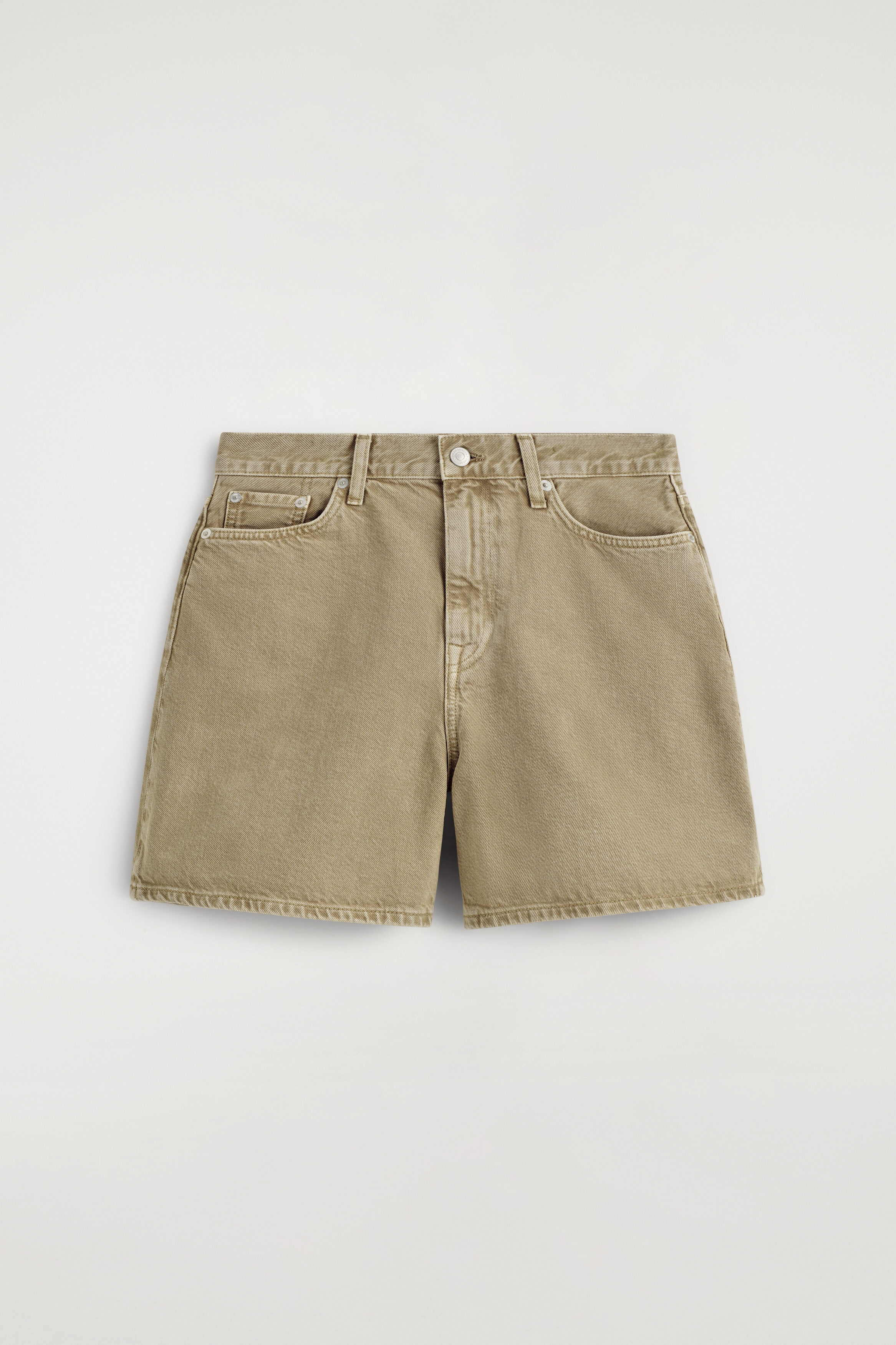 HIGH-RISE DENIM SHORTS - BEIGE