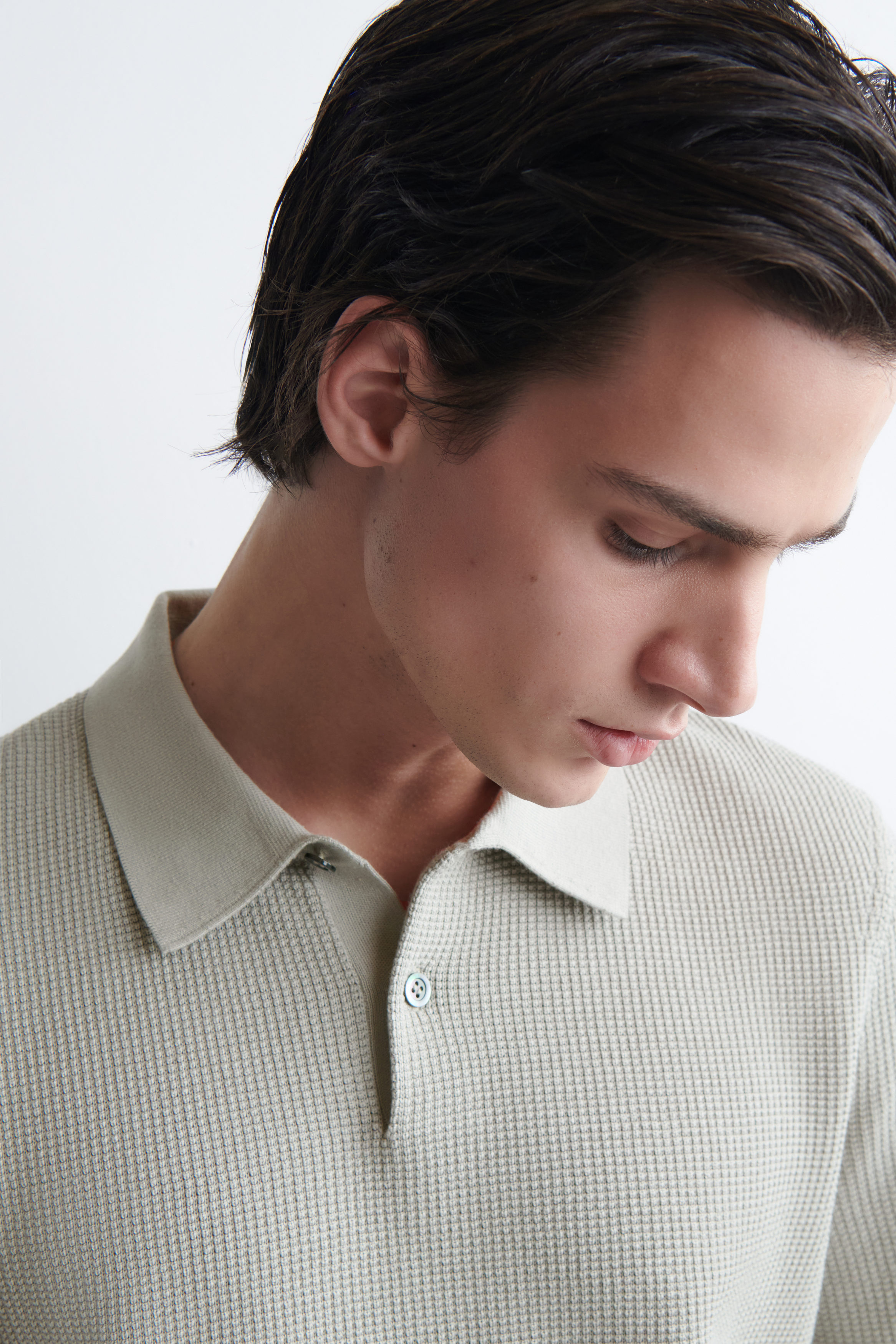 WAFFLE-KNIT COTTON POLO SHIRT - LIGHT GREEN