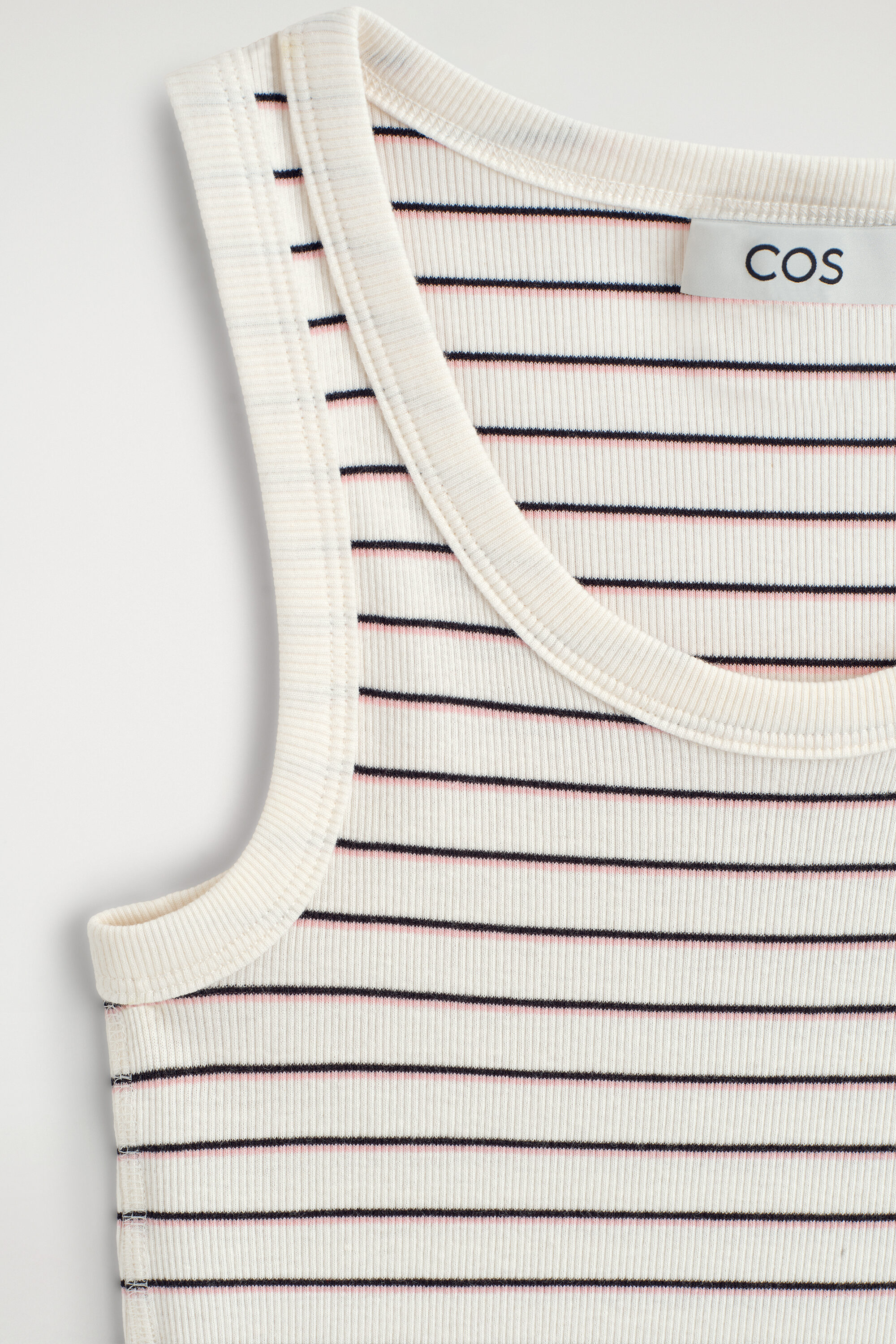 RIBBED COTTON TANK TOP - WHITE / PINK / STRIPED