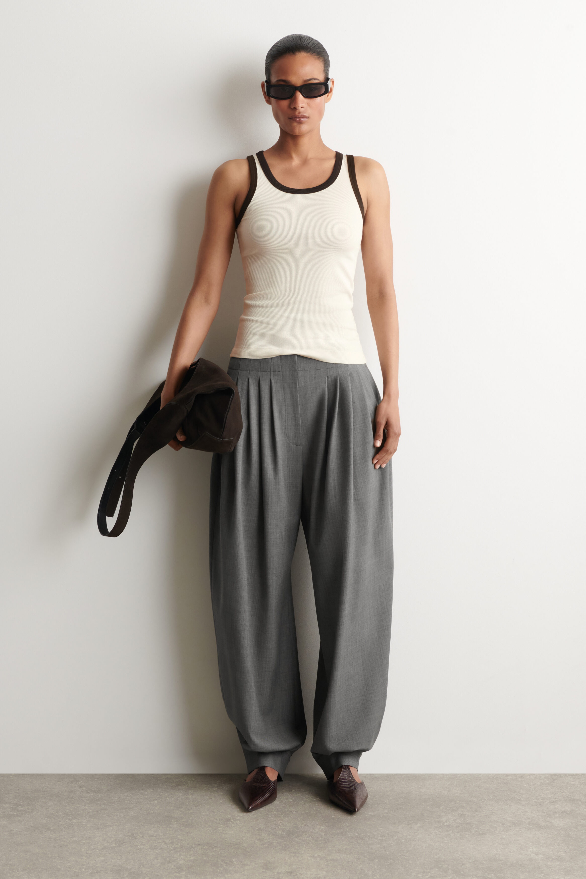RIBBED COTTON TANK TOP - WHITE / BLACK