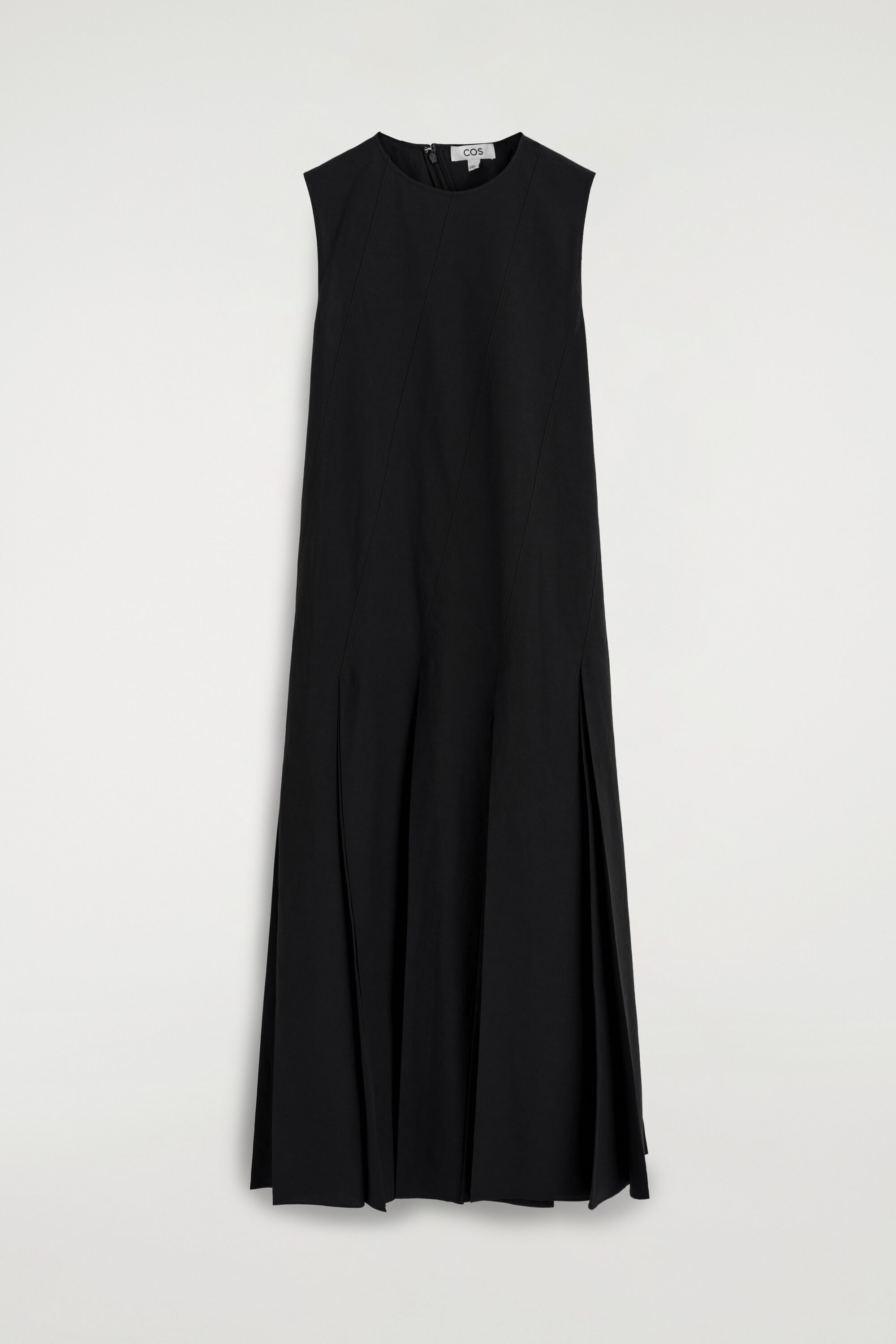 PLEATED COTTON-LINEN MAXI DRESS - BLACK