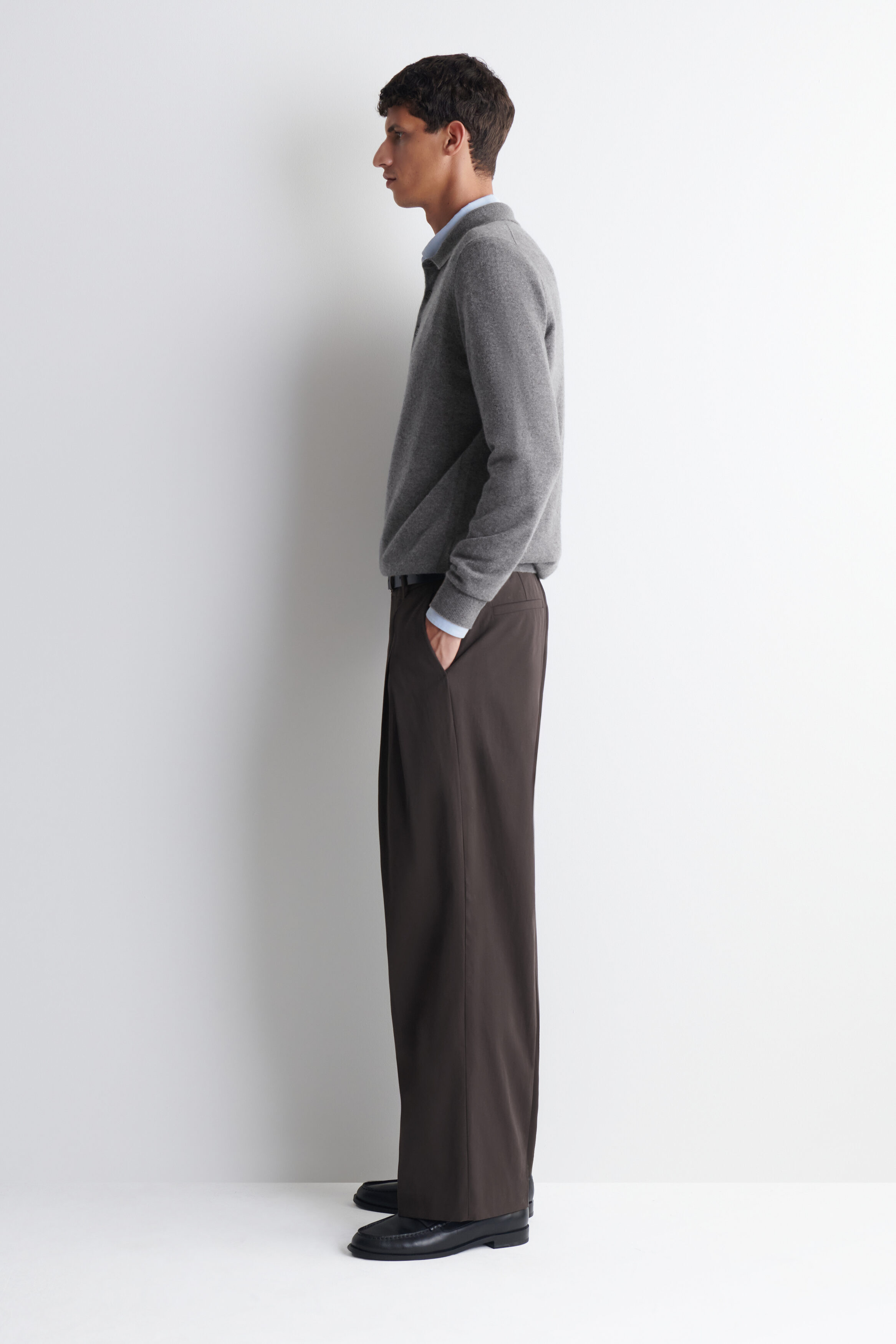 CASHMERE POLO SWEATER - GRAY MÉLANGE