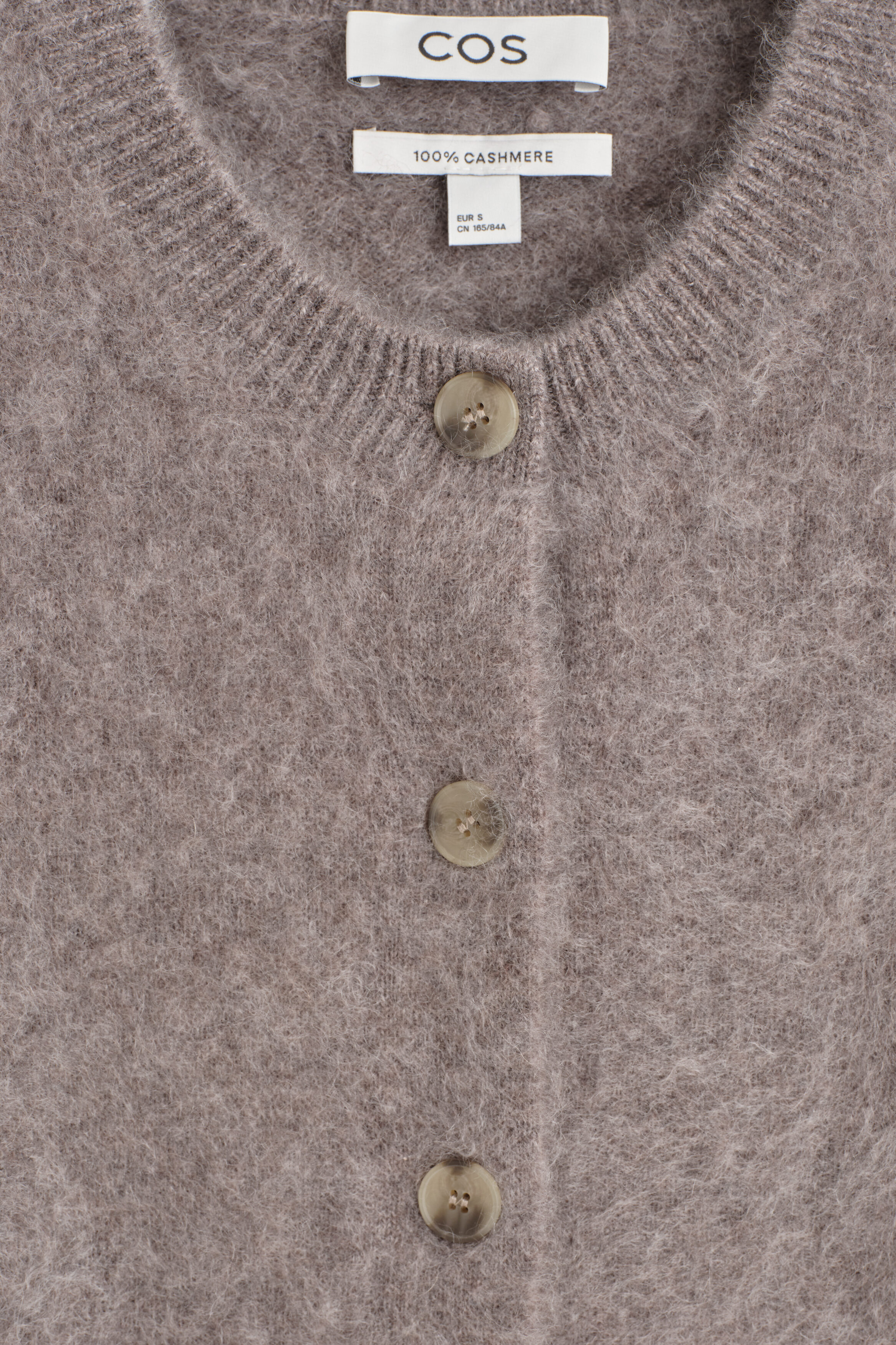 BRUSHED-CASHMERE CREW-NECK CARDIGAN - DARK BEIGE