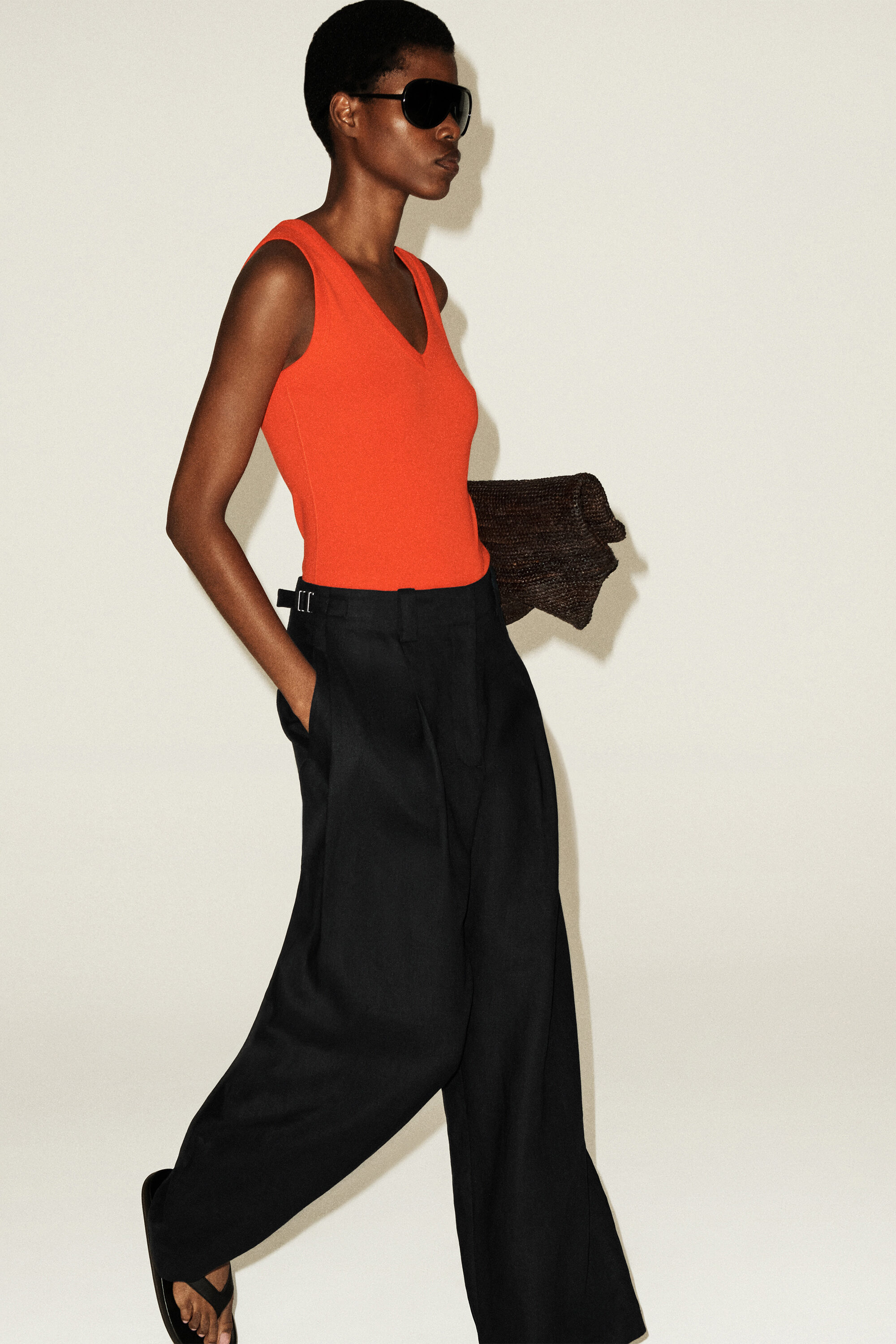 COTTON V-NECK TANK TOP - ORANGE