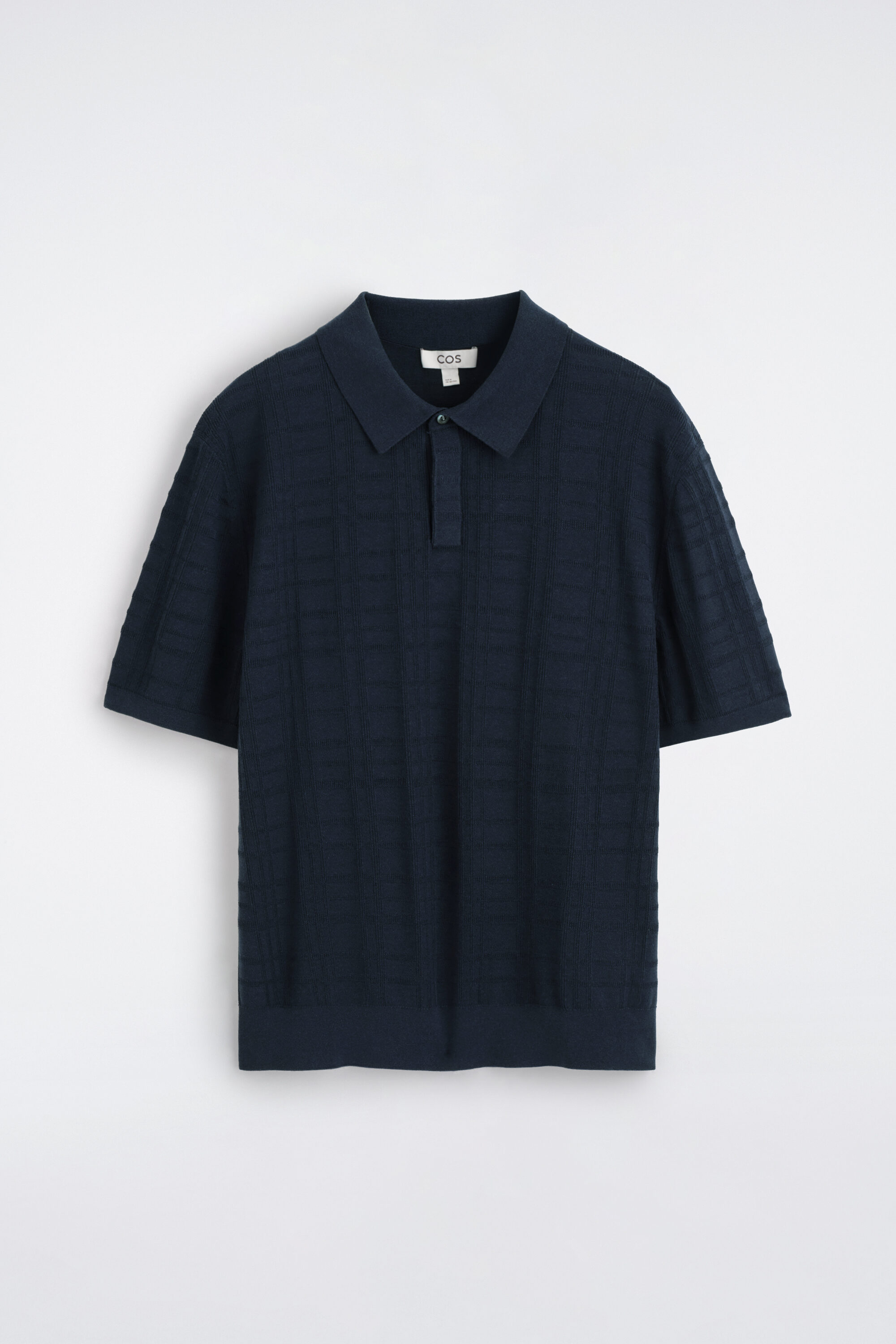 CHECKED JACQUARD-KNIT POLO SHIRT - NAVY / CHECKED